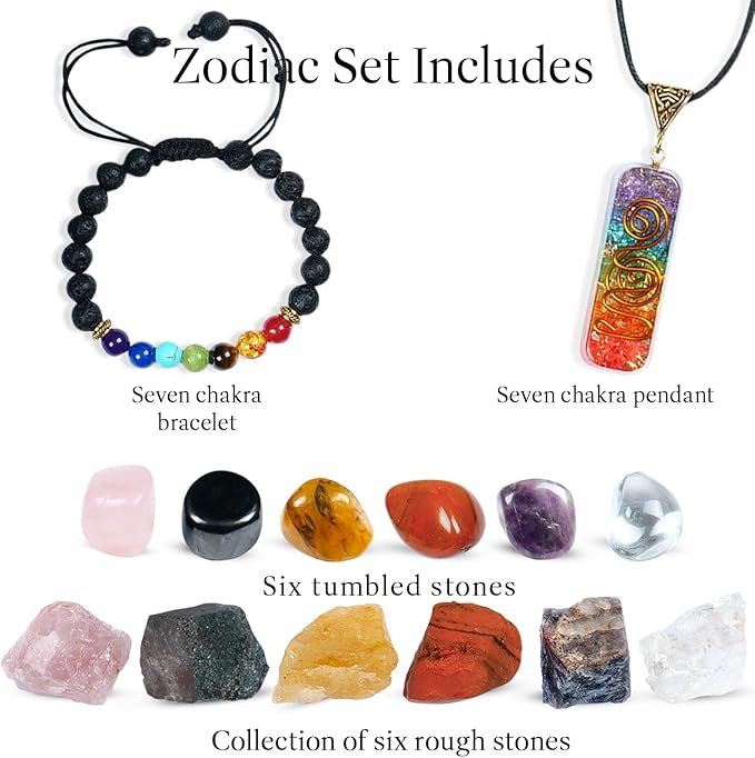 NARIBABU Aries Crystals and Stones - Zodiac Gift - Aries Astrology Decor - Zodiac Healing Crystals Set - Aries Horoscope Gifts - Astrology Gifts for Women