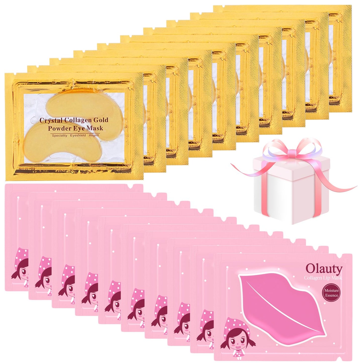 20 Pairs 24K Gold Eye Masks & Lip Masks, Crystal Collagen Eye Patches for Puffy Eyes, Effectively Moisturizing Lip & Eye Skin Care Reducing Fine Lines Dark Circleeye Patches