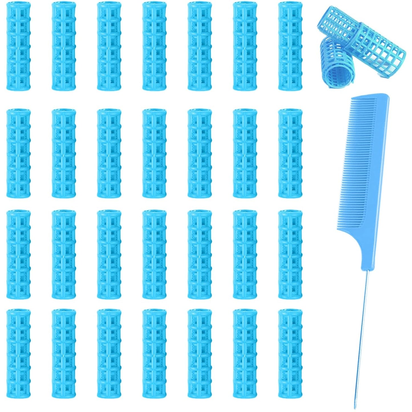 28PCS Small Rollers for Short Hair Tiny Rollers No Heat Curlers Wth Clips Small Curlers Roller for Short Hair Mini Tiny Snap On Hair Roller (Blue)