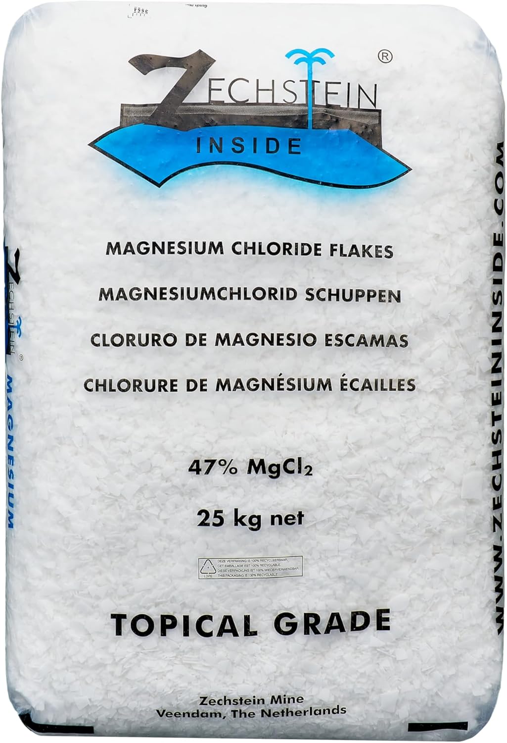 Authentic Zechstein Inside Bulk Magnesium Flakes: Magnesium Chloride Flakes for Baths | Pure, Organic, Transdermal Elemental Magnesium - 25kg Bag