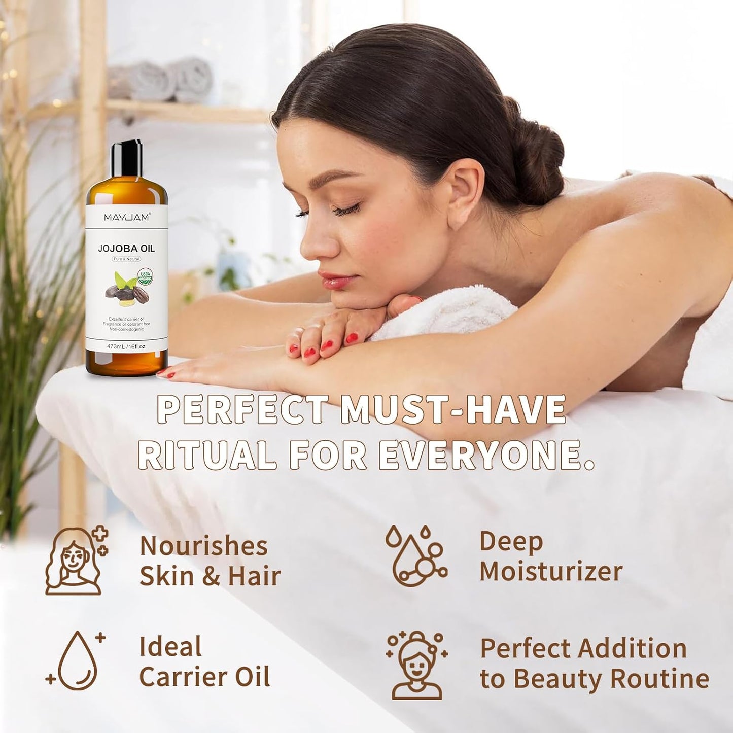 16 Oz Jojoba Oil for Skin, USDA Certified Cold Pressed Jojoba Oil for Hair, Face, Body, Ear Stretch, Nails,Massage, Deeply Moisturizing, Carrier Oil for Essential Oils Mixing(473ML)