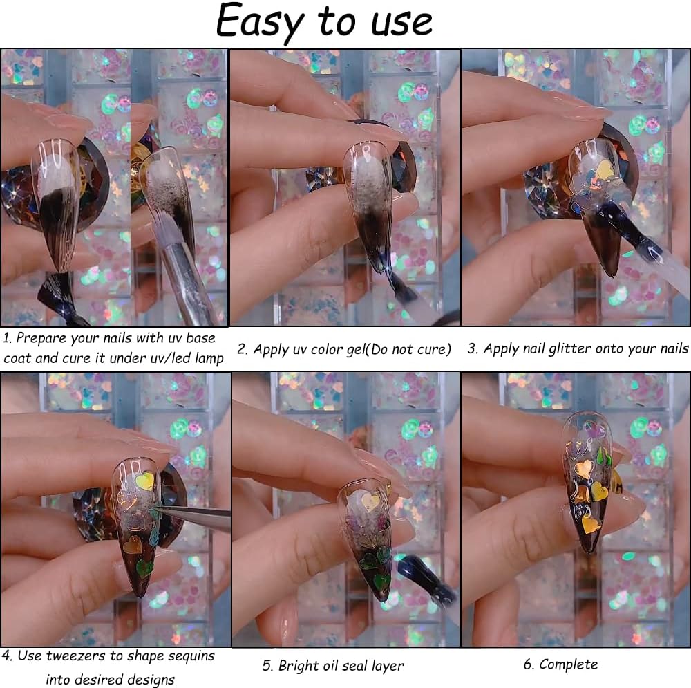 24 Grids Holographic Nail Sequins and 1 Pcs Tweezers,Iridescent Mermaid Flakes Ultra-Thin Colorful Flakes Glitter Sticker,DIY Face Body Eyes for Nail Art Decoration