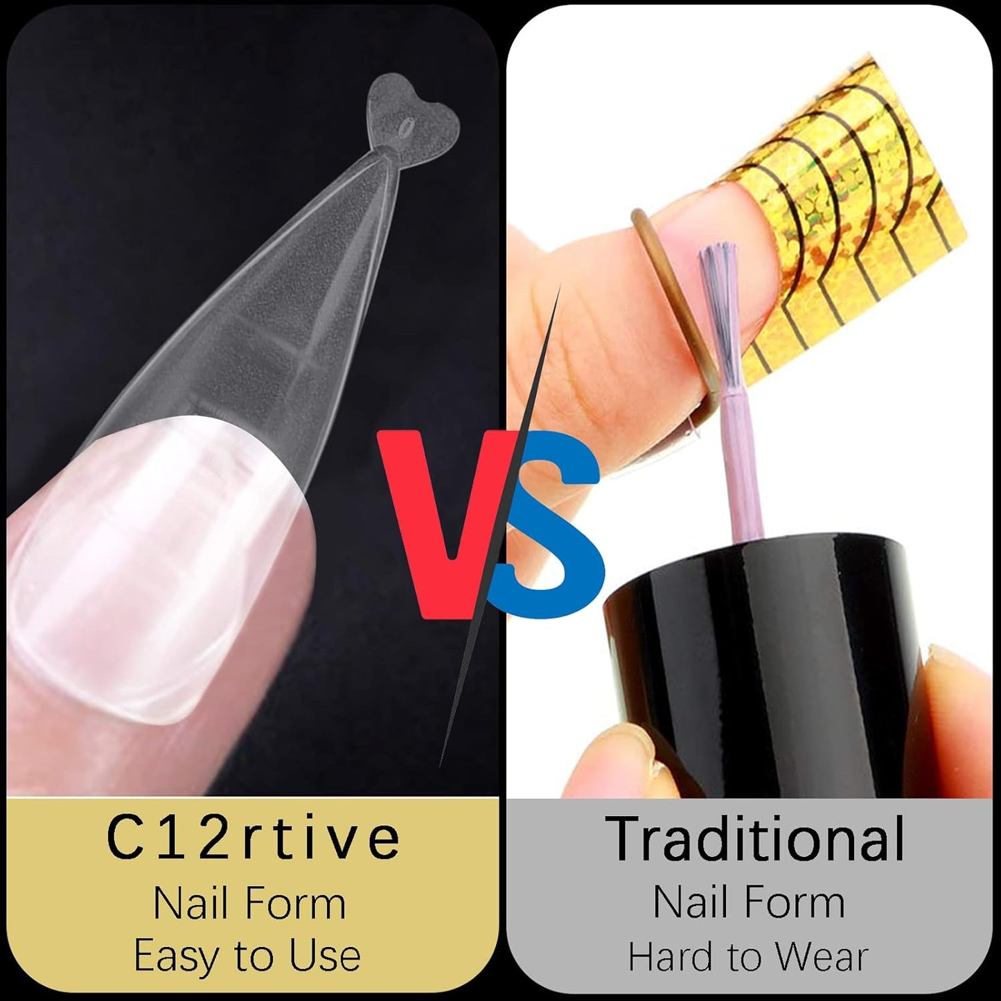 120Pcs Dual Nail Forms,Flat Stiletto Extension Poly Nail Gel Nail Forms Full Cover Reusable Nail Molds 12 Sizes for Solid Nail Gel Glue Nail Art Design Salon&DIY