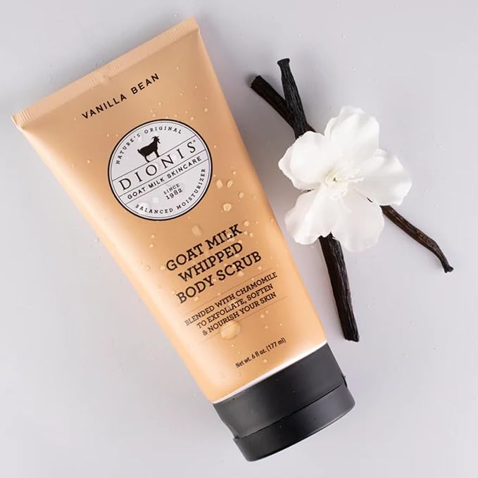 Dionis - Goat Milk Skincare Vanilla Bean Scented Sugar Scrub & Lotion Set (6 oz and 8.5 oz) - Made in the USA - Cruelty-free and Paraben-free