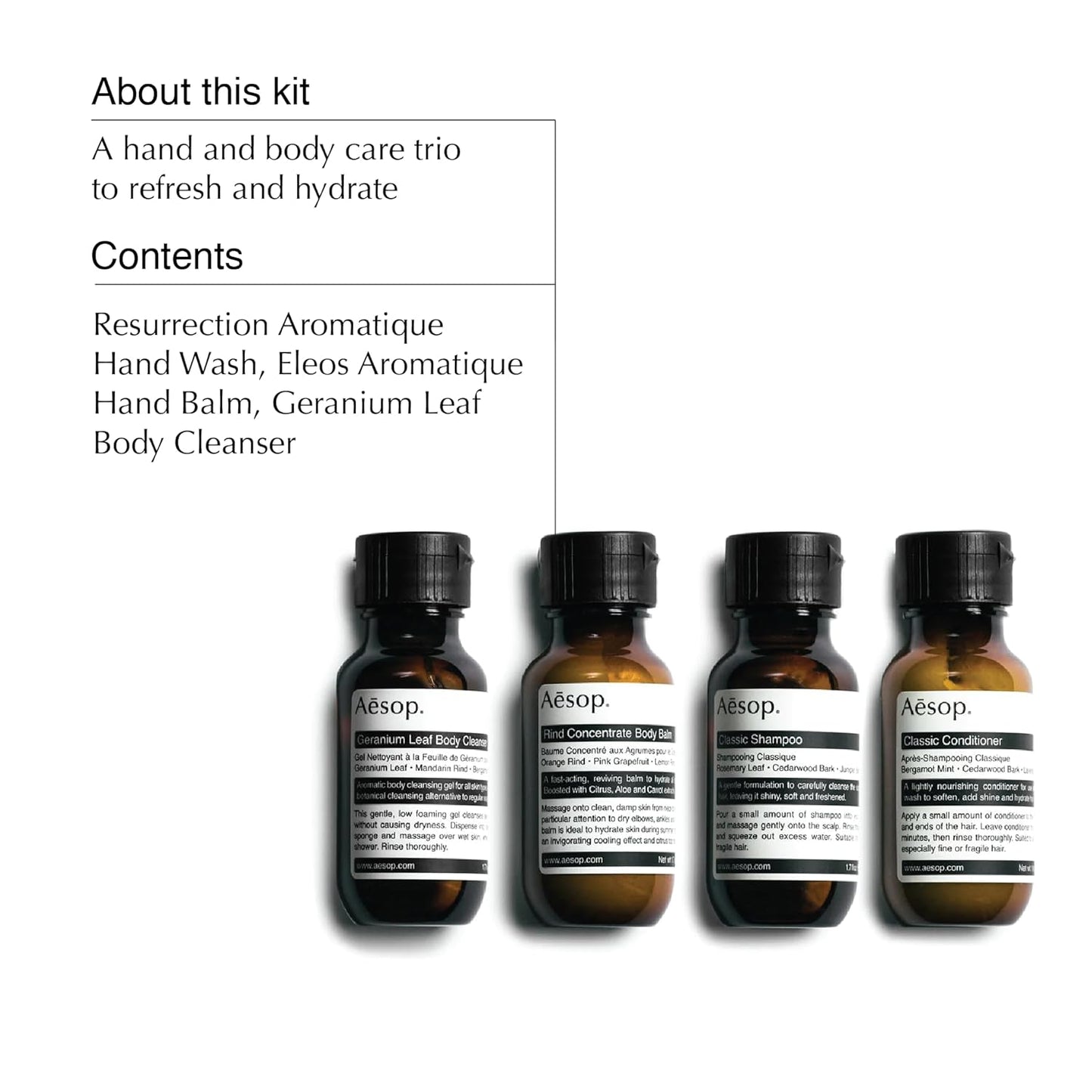 Aesop Arrival Travel Set | Hair and Body Care Staples to Help Refresh | 1.7oz / 50mL (Pack of 4)