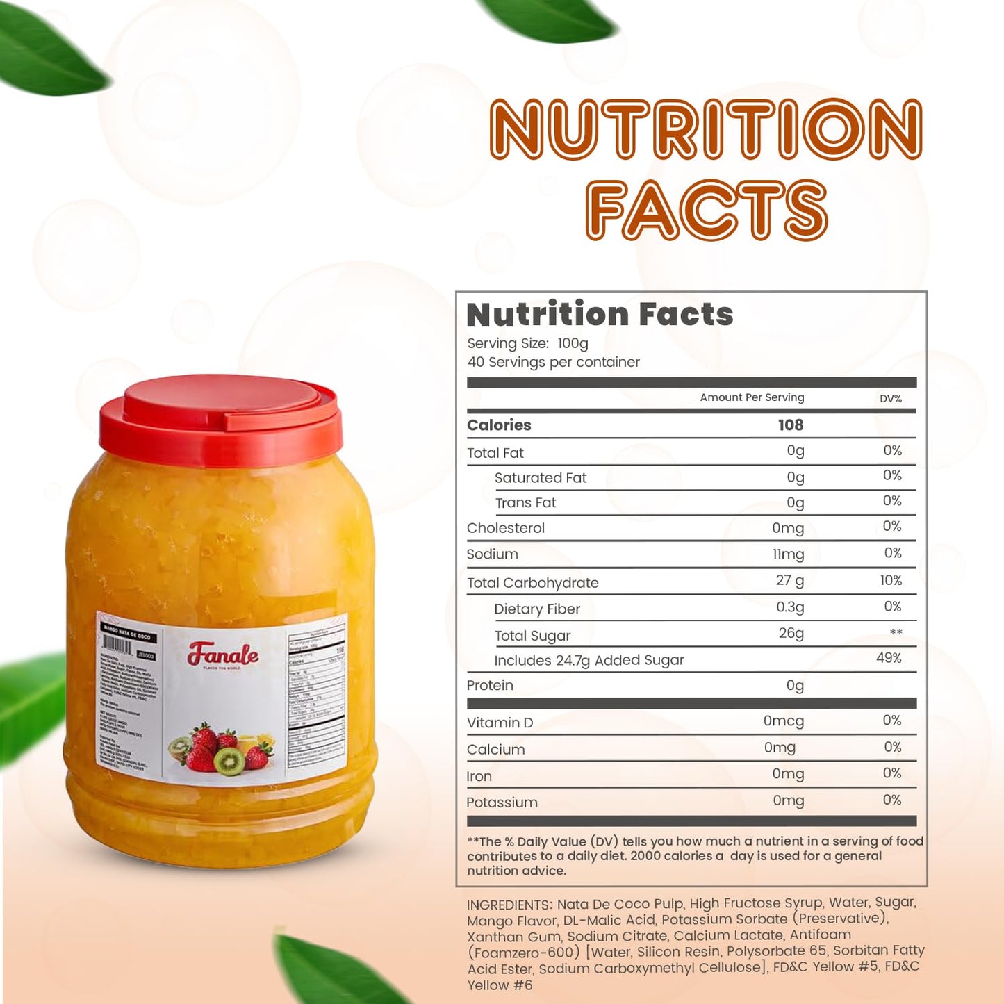 Fanale Coconut Jelly Topping nata de coco for Bubble Tea 8.3 lb | Mango Jelly | for Boba Tea, Smoothies, Slushes, Desserts | 8.3 pound (Pack of 4) | JEL003-CS