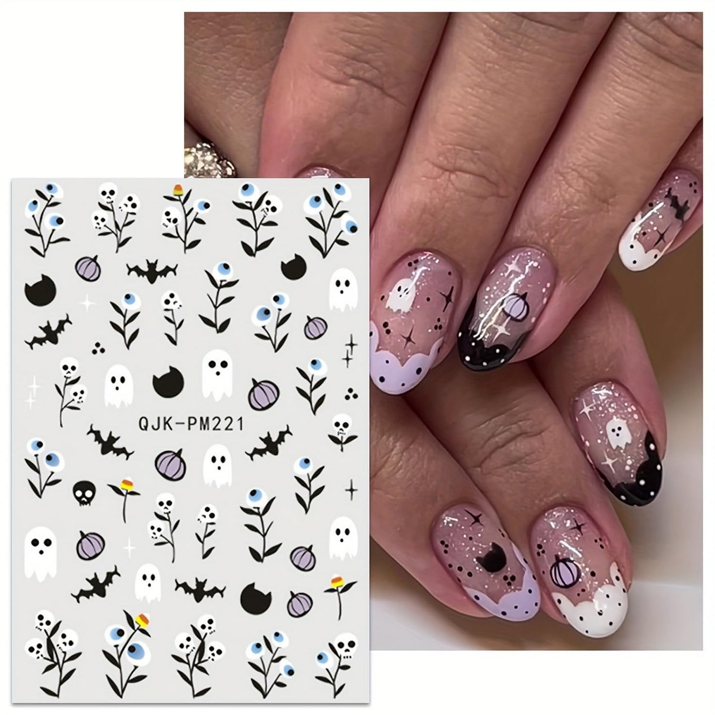 9 Sheets 3D Halloween Nail Art Stickers Self-Adhesive Cute Skull Pumpkin Bat Ghost Spider Designs Cartoon DIY Flowers Nail Art Stickers Decals Halloween Nail Supplies for Women Nails Art Decoration