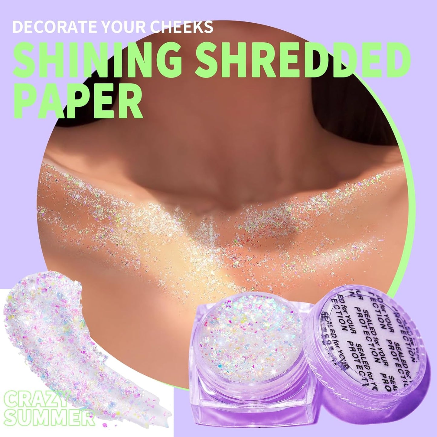 Teenitor Face Glitter Body Glitter, Clear White Body Glitter Gel, Hair Glitter Gel, 6 Shapes Rave Glitter, Mermaid Sequins Makeup Glitters Face Paint, Chunky Sparkling Glitter Gel for Women