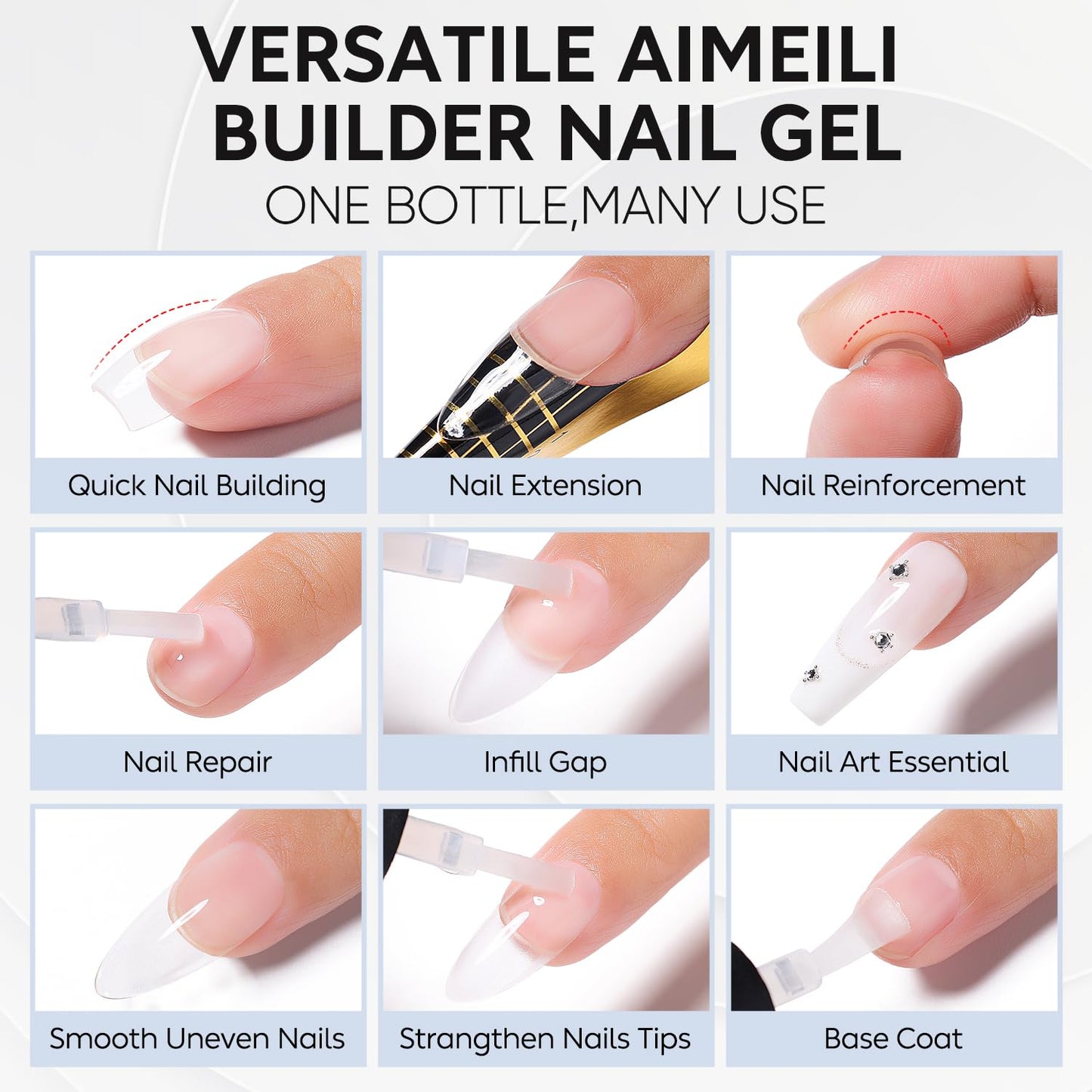 AIMEILI Gel Nail Polish 4pcs, Hema Free, Cruelty Free, Vegan, U V LED Nail Art - Nail Dehydrator Primer, Builder Nail Gel, Rubber Base