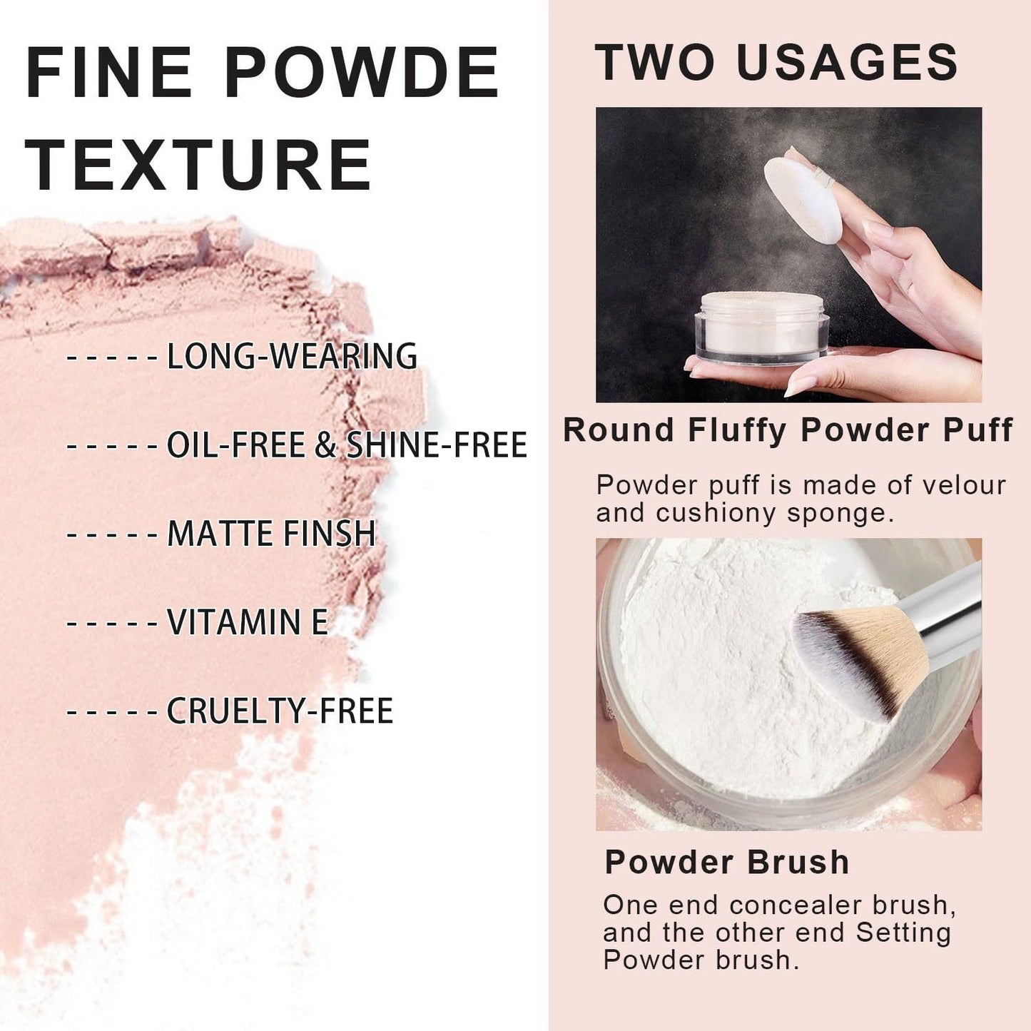 2PCS Loose Face Powder, Oil Control Minimizes Pores and Fine Lines, Loose Baking Face Setting Powder Makeup, Oil Control Soft Focus Effect Make Up, Matte Ultra Flawless Finish,8g (02# Pink Complexion)