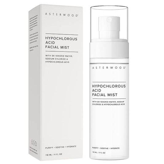 Asterwood Hypochlorous Acid Spray for Face - Targets Acne, Redness, Irritation - Multi-Purpose Skin Repair - Antibacterial, Antimicrobial - After Gym/Post-Workout Facial Mist - 4 Fl Oz