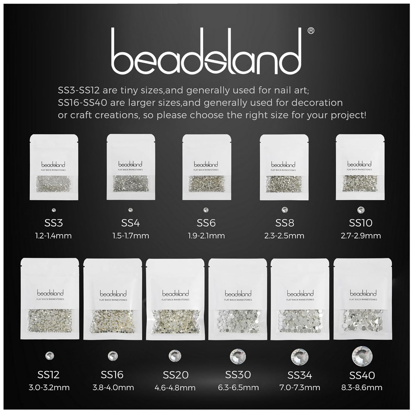 beadsland Flat Back Crystal Rhinestones Round Gems, Blue Zircon (1.3-1.4mm) SS3/1440pcs