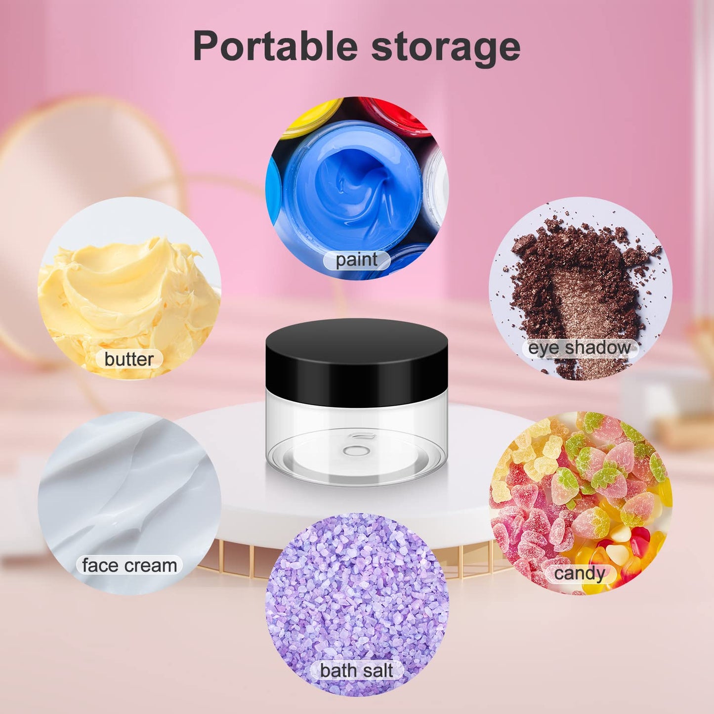 36 Pack 1 OZ Plastic Jars with Lids, BPA Free, Reusable, Refillable Transparent Cosmetic Containers for Bath Salts, Cosmetics, Powders, Beauty Product and Small Accessories