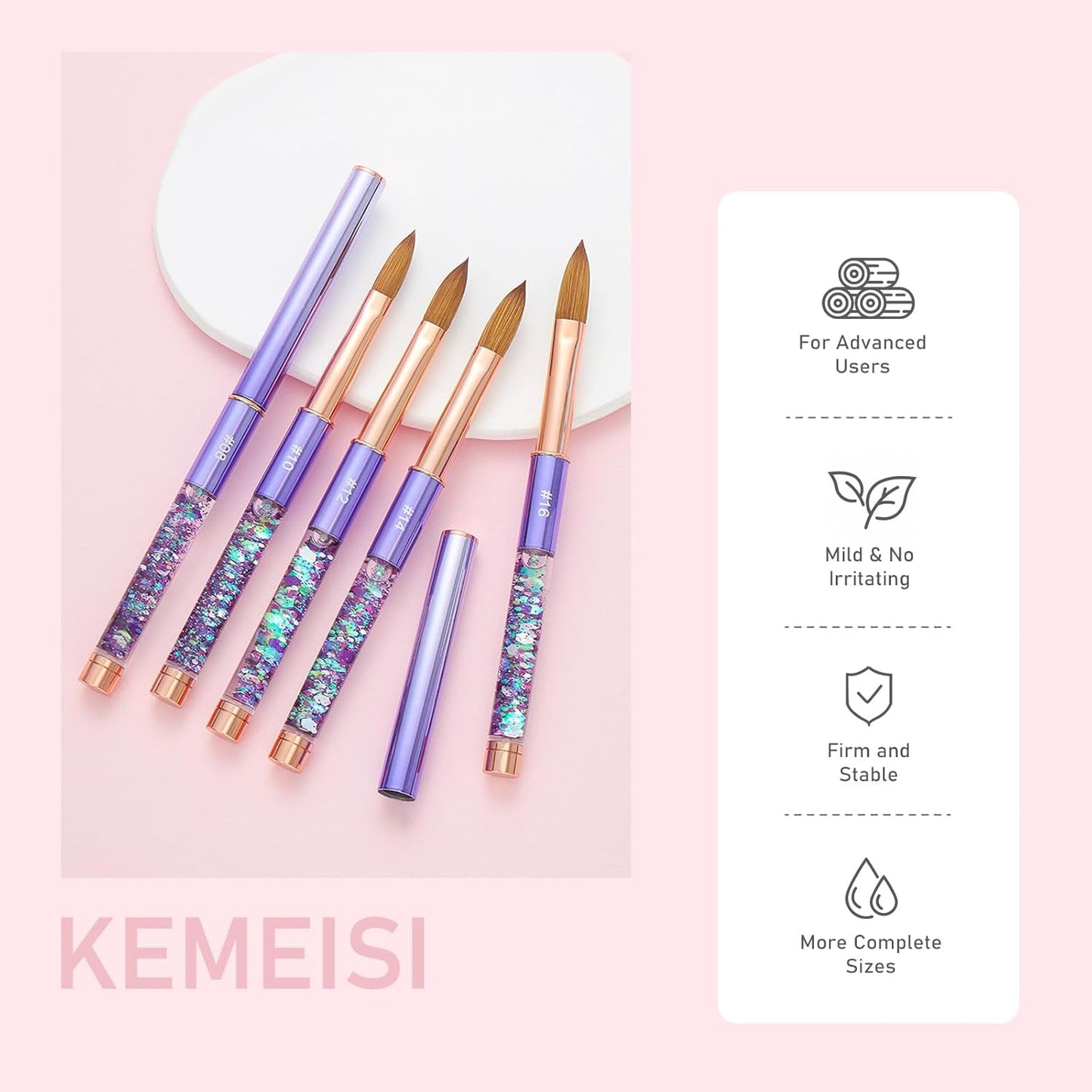 Acrylic Nail Brush Size #12, KEMEISI 100% Pure Kolinsky Nail Art Brushes Sturdy Handle Oval Shaped Acrylic Powder Nail Design Tools for Professional Manicure DIY Home Salon (Purple)