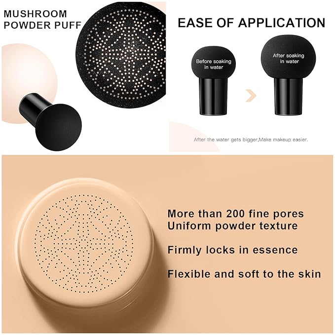 Mushroom Head Air Cushion BB Cream CC Cream Moisturizing Liquid Foundation, Concealer - Lasting Makeup Base for Even Skin Tone (#02 Natural)