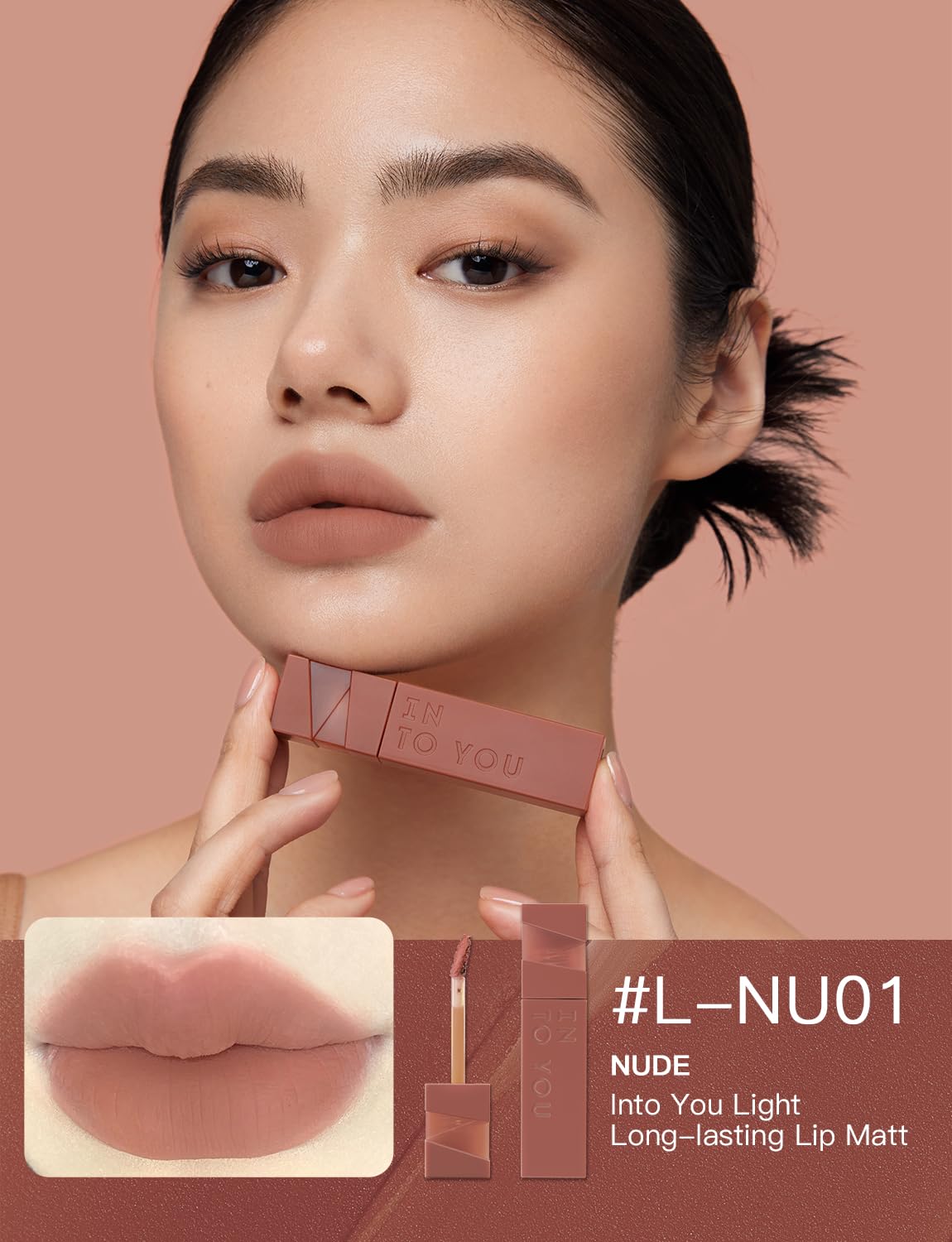 INTO YOU Matte Velvet Lip Stain Long Lasting Waterproof Lip Gloss Makeup Moisturizing Lipstick for Women(L-Nu01)