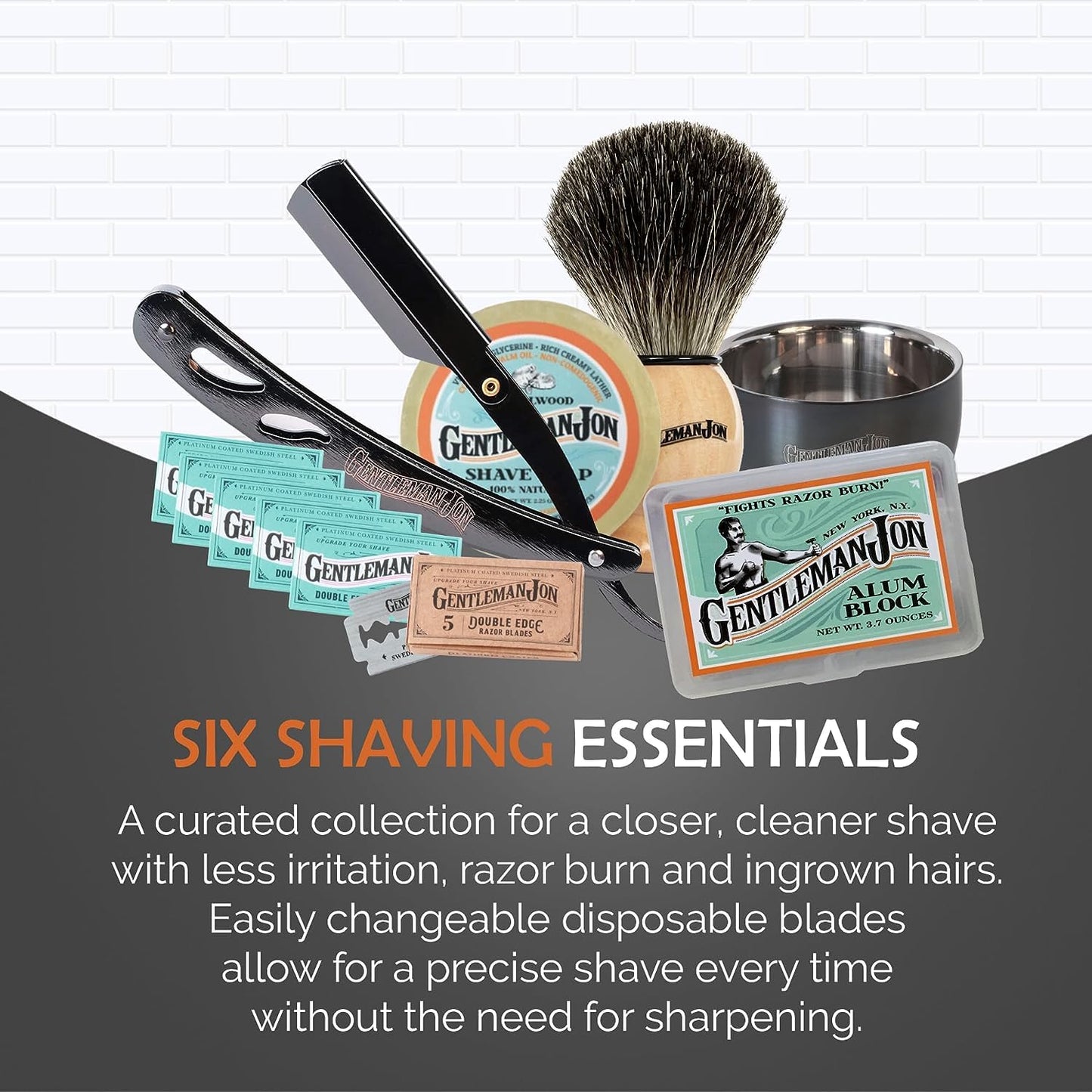 Ultimate Shaving Combo - Straight Razor Shaving Kit & 50-Pack Platinum Double Edge Razor Blades - Vintage Style Wet Shave Grooming Set for Smooth, Comfortable Shaves