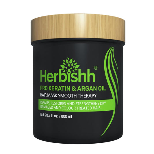 Herbishh Argan Hair Mask-Deep Conditioning & Hydration For Healthier Looking Hair- for very Dry, Weak, Stressed Out Hair, No Sulphates, No Parabens (800ML)