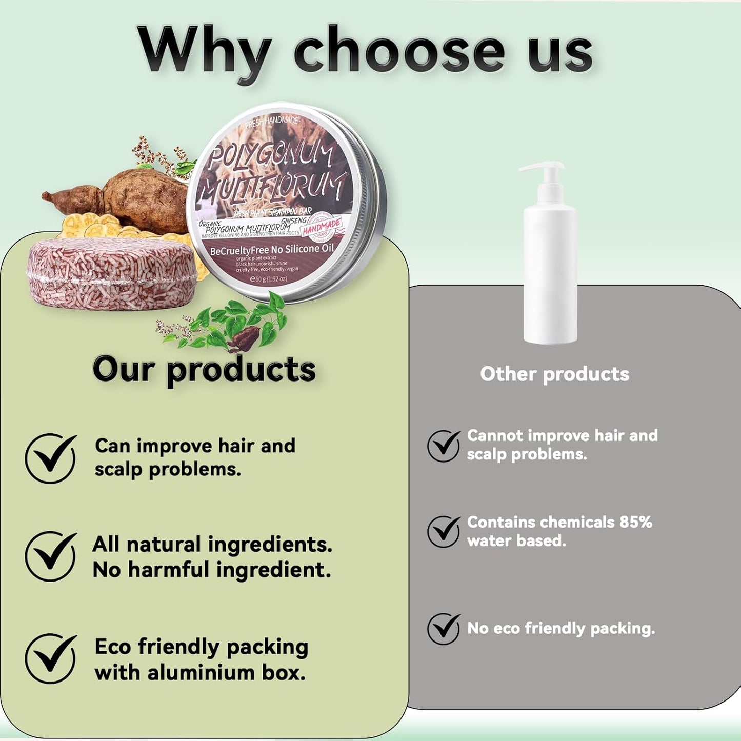 2PCS Shampoo Bar for Gray Hair, Shouwu Blackening Shampoo Soap for Gray Hair Natural Organics Shampoo and Conditioner Bar for Thinning Hair for Men & Women (Shouwu)