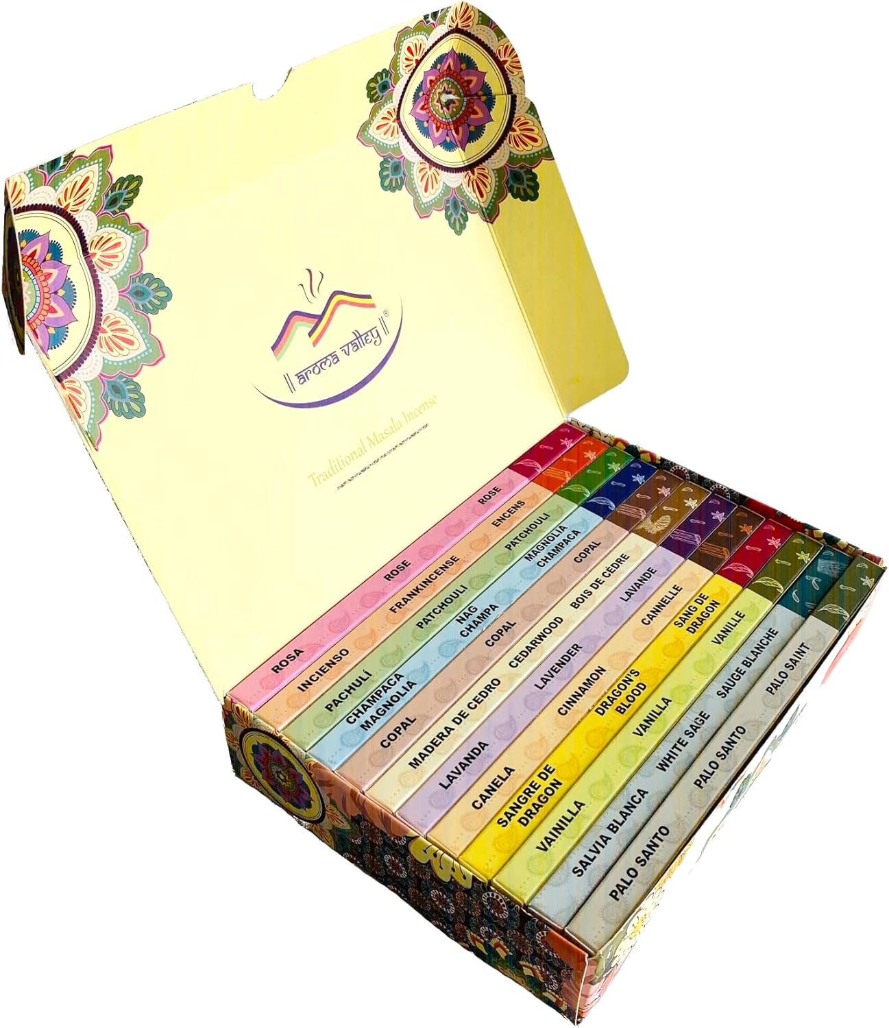 Incense Sticks Variety Pack - Traditional Hand-Rolled Masala Incense Bulk - 12 Aromas - 100 Sticks - Gift Set