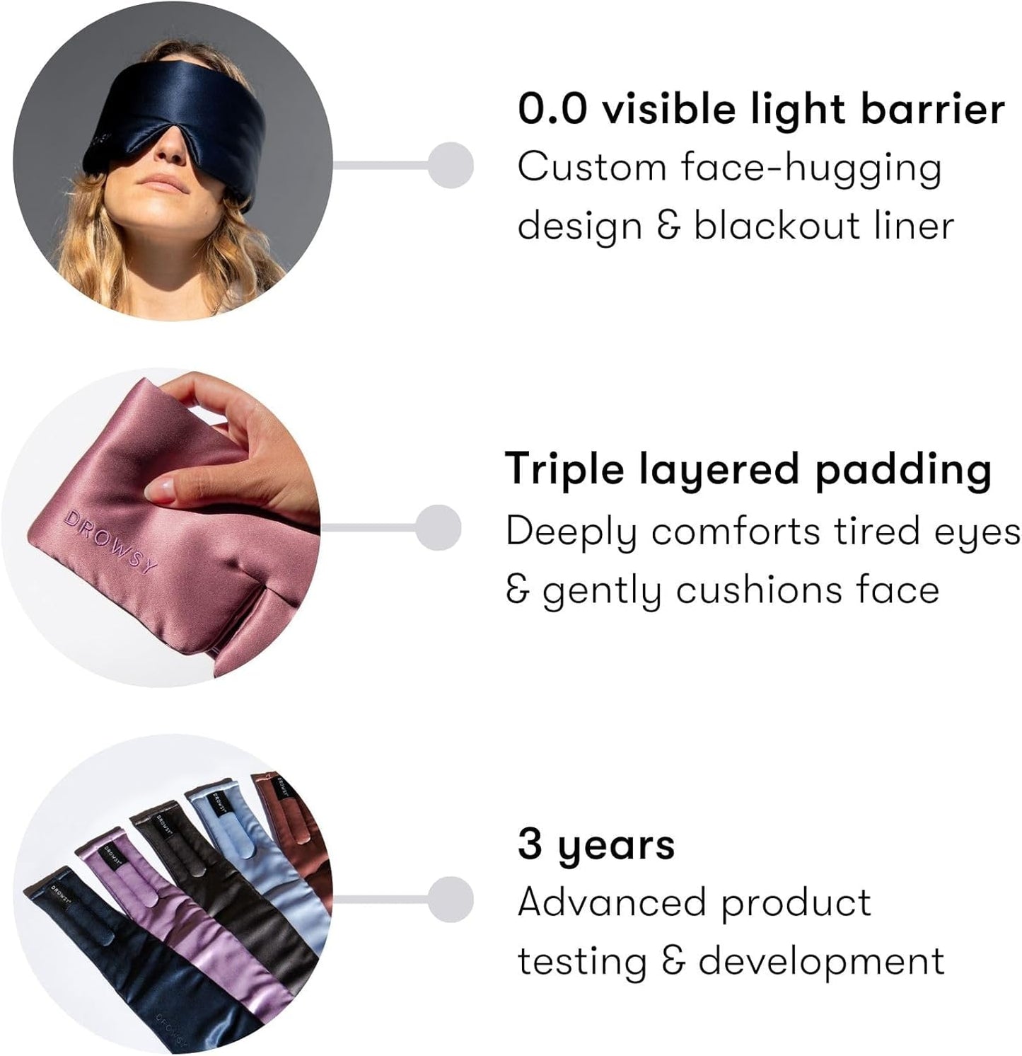 DROWSY Silk Sleep Mask. Face-Hugging, Padded Silk Cocoon for Luxury Sleep in Total Darkness. (Purple Martini)