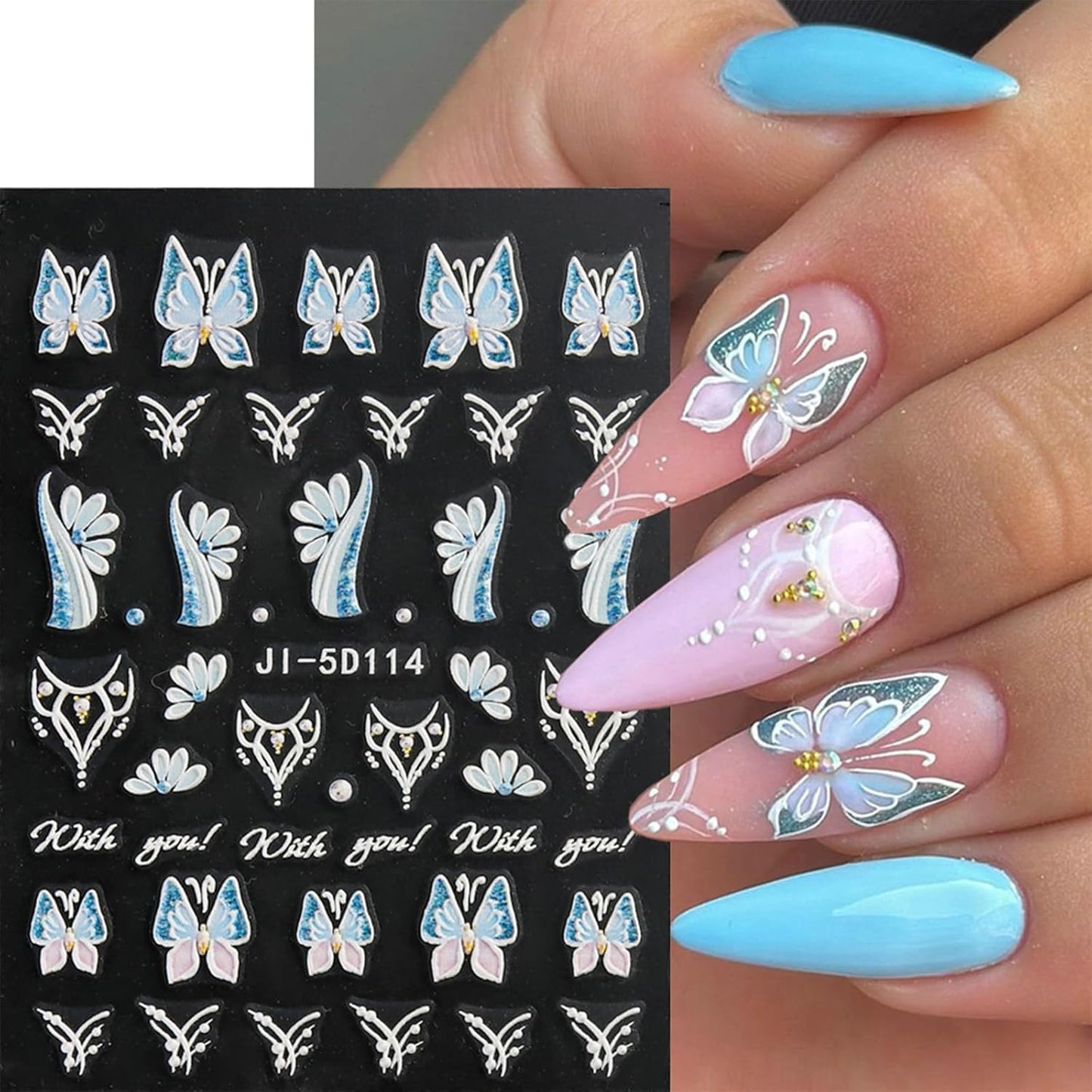 5 Sheets 5D Flower Nail Art Stickers Embossed Nail Decals Spring Summer Nails Art Design 3D Self-Adhesive Nails Supplies White Yellow Blue Colorful Flower Stickers for Women Nail Decoration