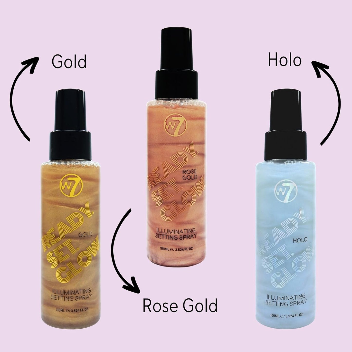 W7 Ready Set Glow Makeup Setting Spray - Shimmer Finish - Long-Lasting, Ultra-Fine Formula (Holo)