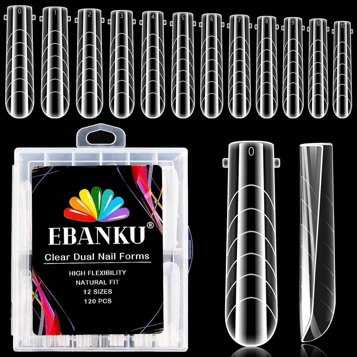 EBANKU Coffin Dual Nail Forms for Poly Extension Gel, 120 PCS Structure Builder Nail Gel Nail Molds for Solid Nail Gel Glue Poly Gel Nail Art Design Salon&DIY-12 Sizes