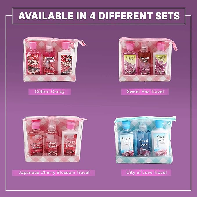 Bath & Body Care Travel Set - Home Spa Set with Body Lotion, Shower Gel and Fragrance Mist, Valentines Day Gifts for Her and Him(Cotton Candy)