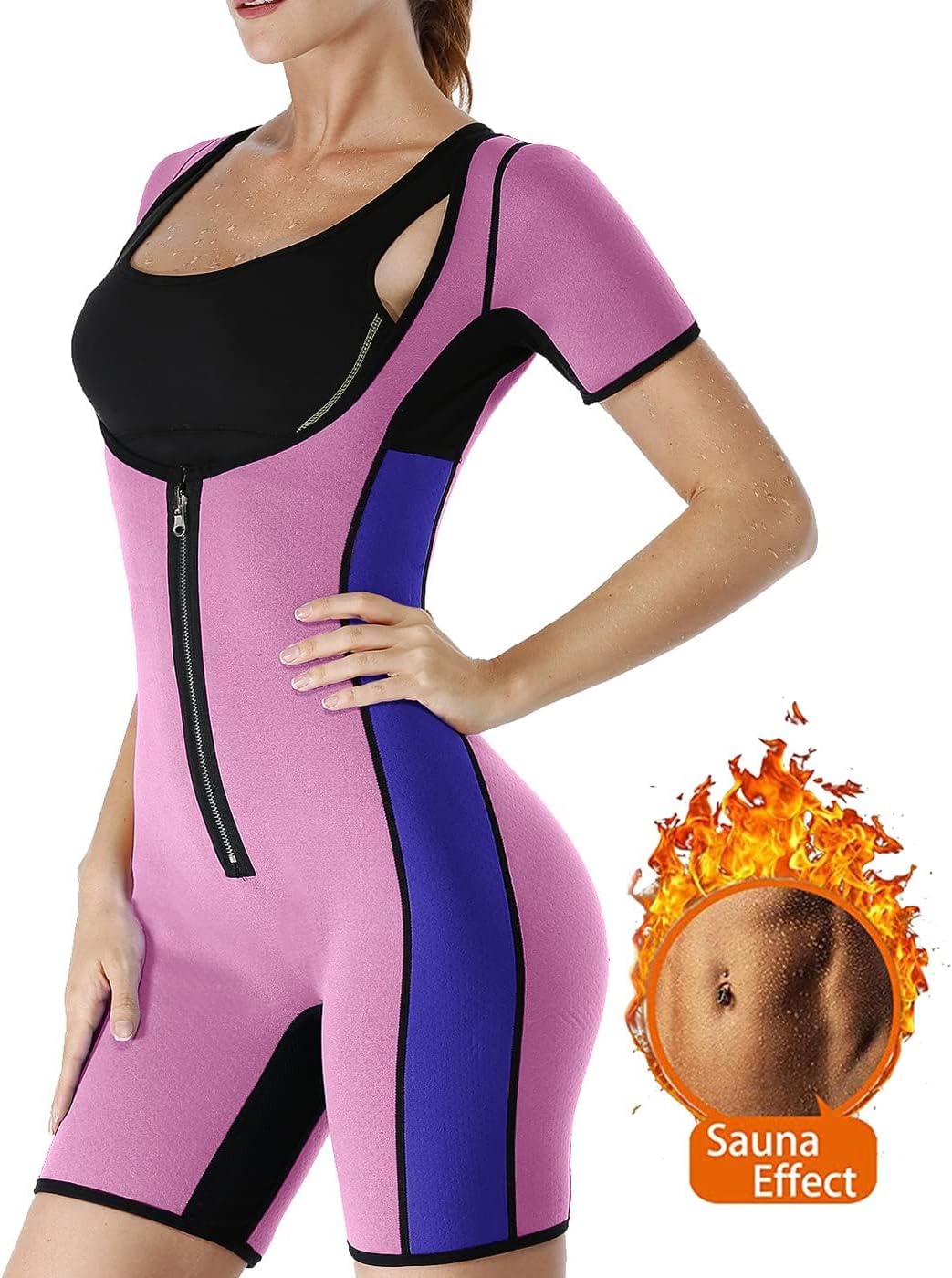 NonEcho Neoprene Sweat Sauna Suit Shaper for Women Slimming Full Body Shapewear Waist Trainer Workout Top with Sleeve