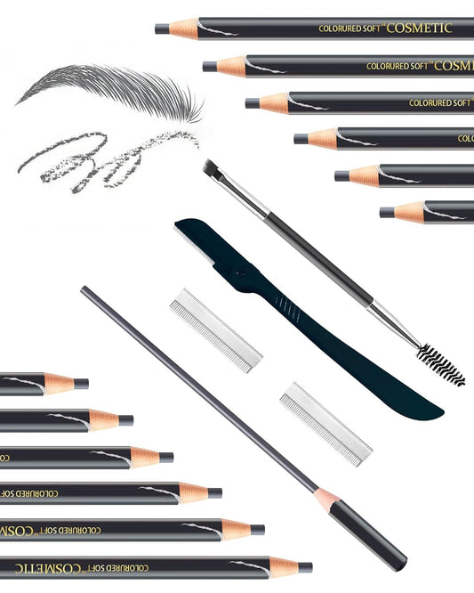 12 Piece Gray Waterproof Eyebrow Pencils for Women w/Microblading Eyebrow Pencil & Brow Trimming Supplies Kit Permanent Eye Brow Liners Set For Salon-Quality Shaping & Filling Of Marks
