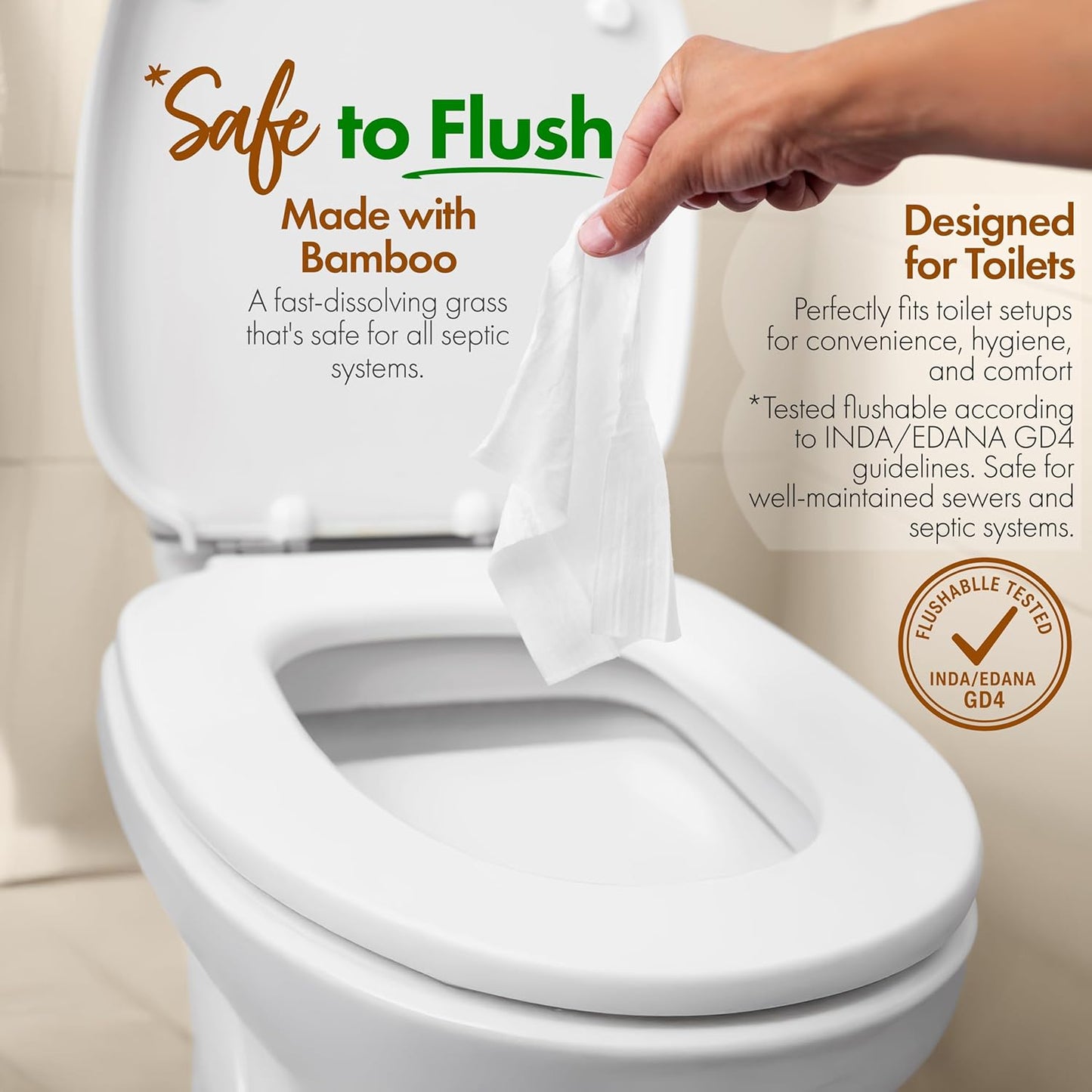 Bamboo Wipes – Pack of 4 (240 XL Flushable Wipes) – Organic, Tree-Free, FSC Certified & Septic Safe – 99% Water, Unscented & Sensitive Skin Safe – Biodegradable, Compostable & Eco Friendly