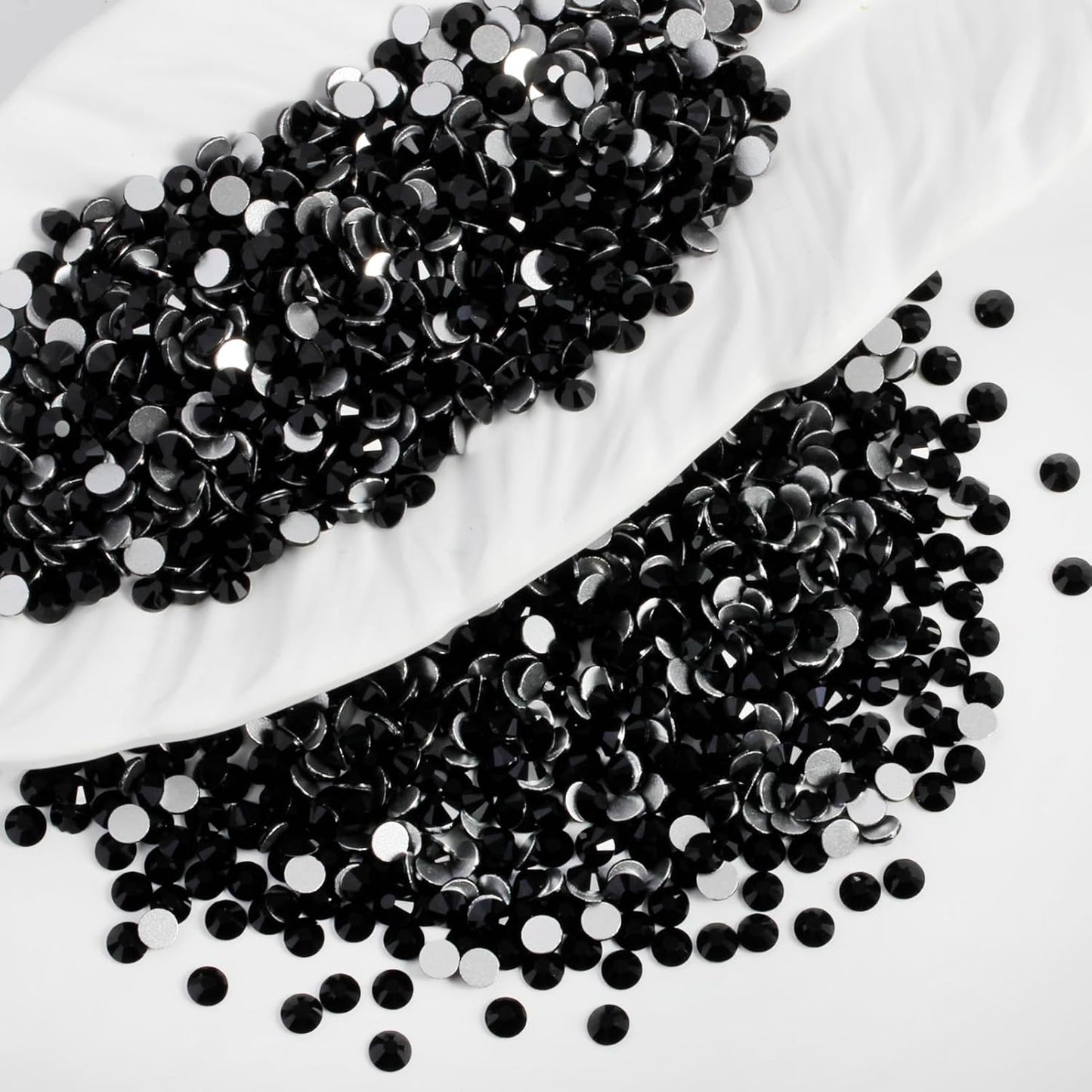 2000PCS SS16 Flatback Rhinestones | 12-Facet Diamond-Cut Glass Gems for Nail Art, Clothing, DIY Crafts |Glue-On Decoration Stones with Silver Backing(Jet Black)