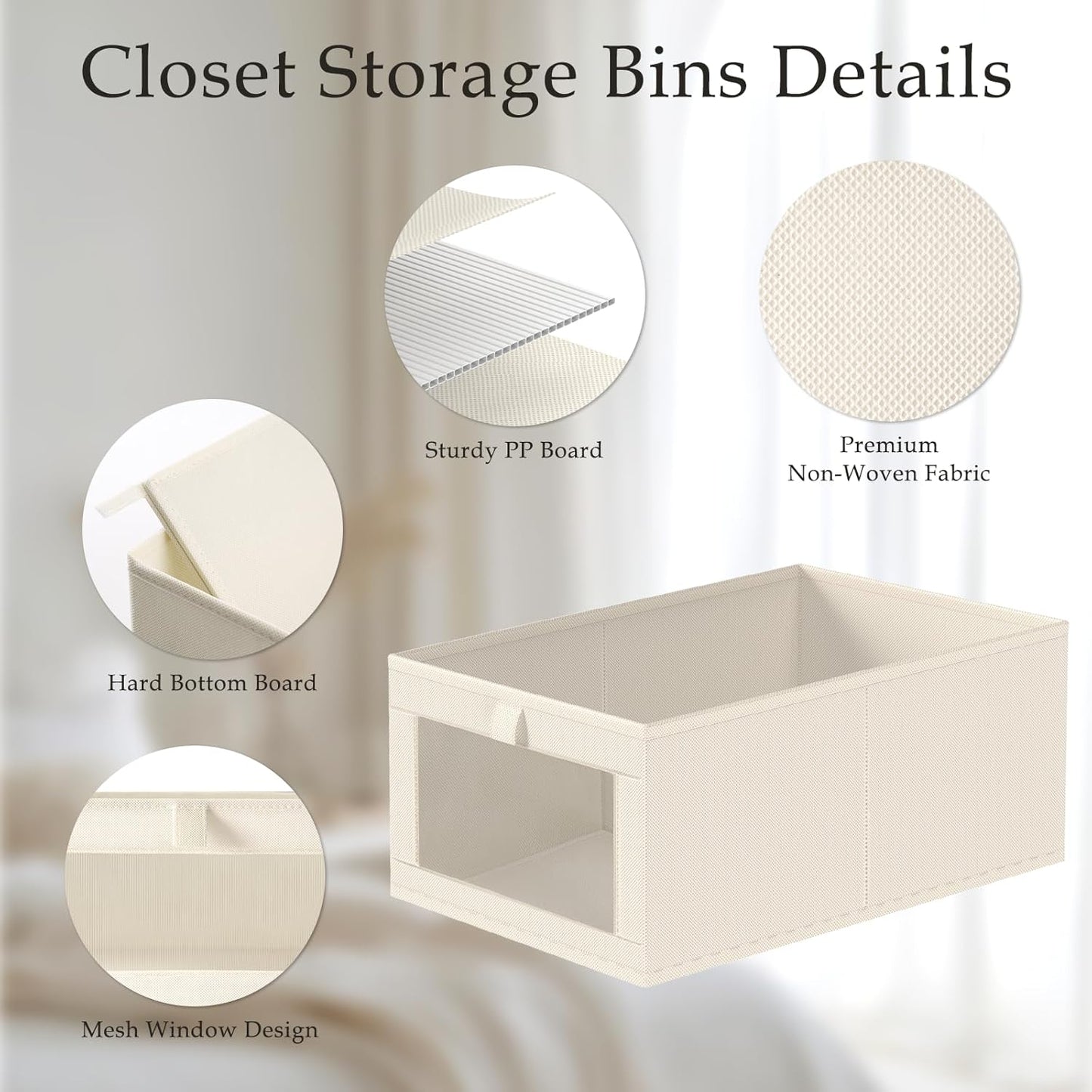 Criusia 6 Pack Linen Closet Organizers and Storage, Large Linen Closet Baskets for Organization, Foldable Storage Containers for Clothing, Towels, Toys, Jeans, Books, Shelves, Beige