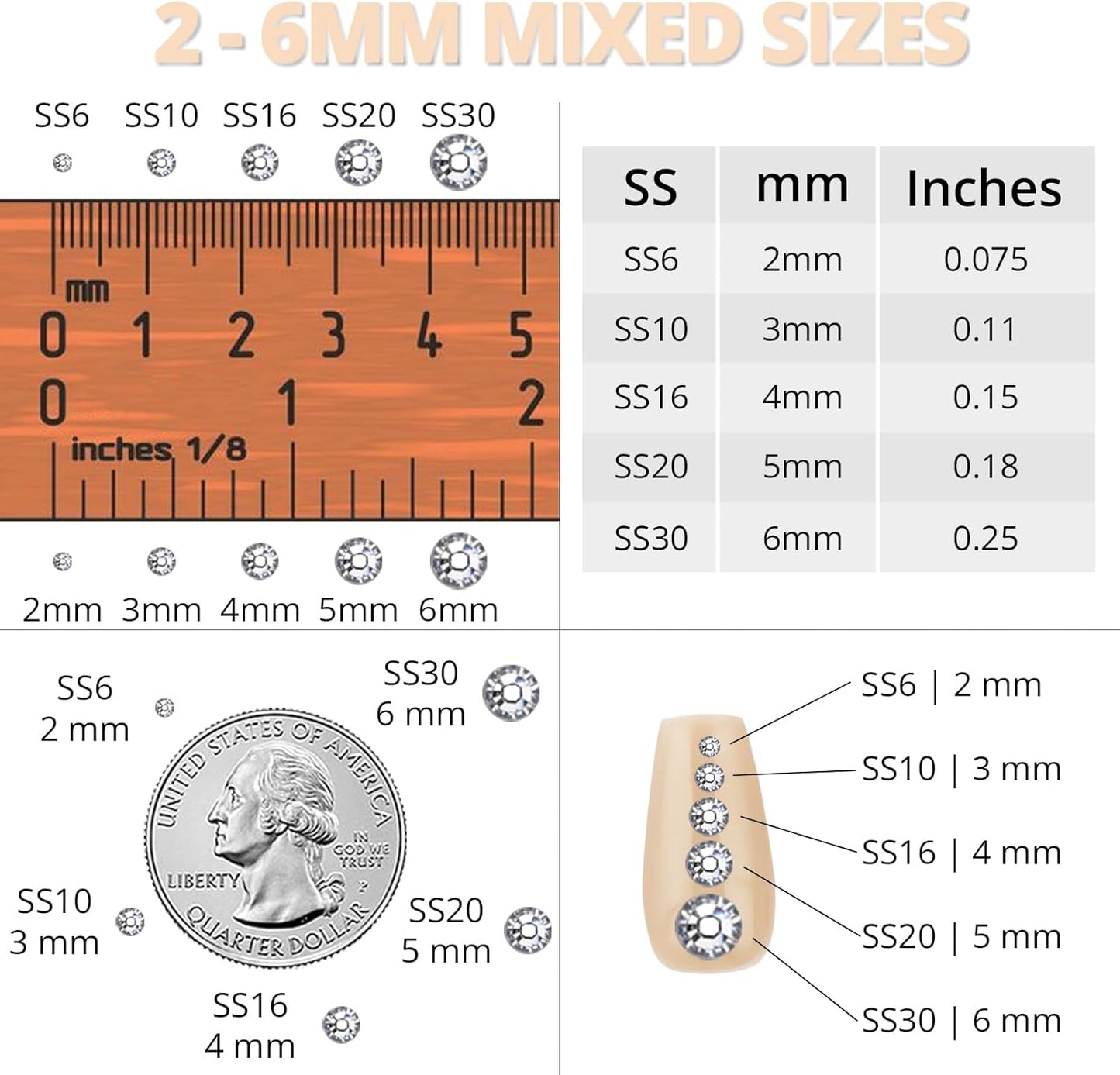 30000Pcs Resin Rhinestones Set for Crafting Bedazzling, Champagne Flatback Gems Jewels for Crafts Clothes Shoes Fabric Outfit Nails Makeup, Flat Back Crystal 2-6mm with b 7000 Glue