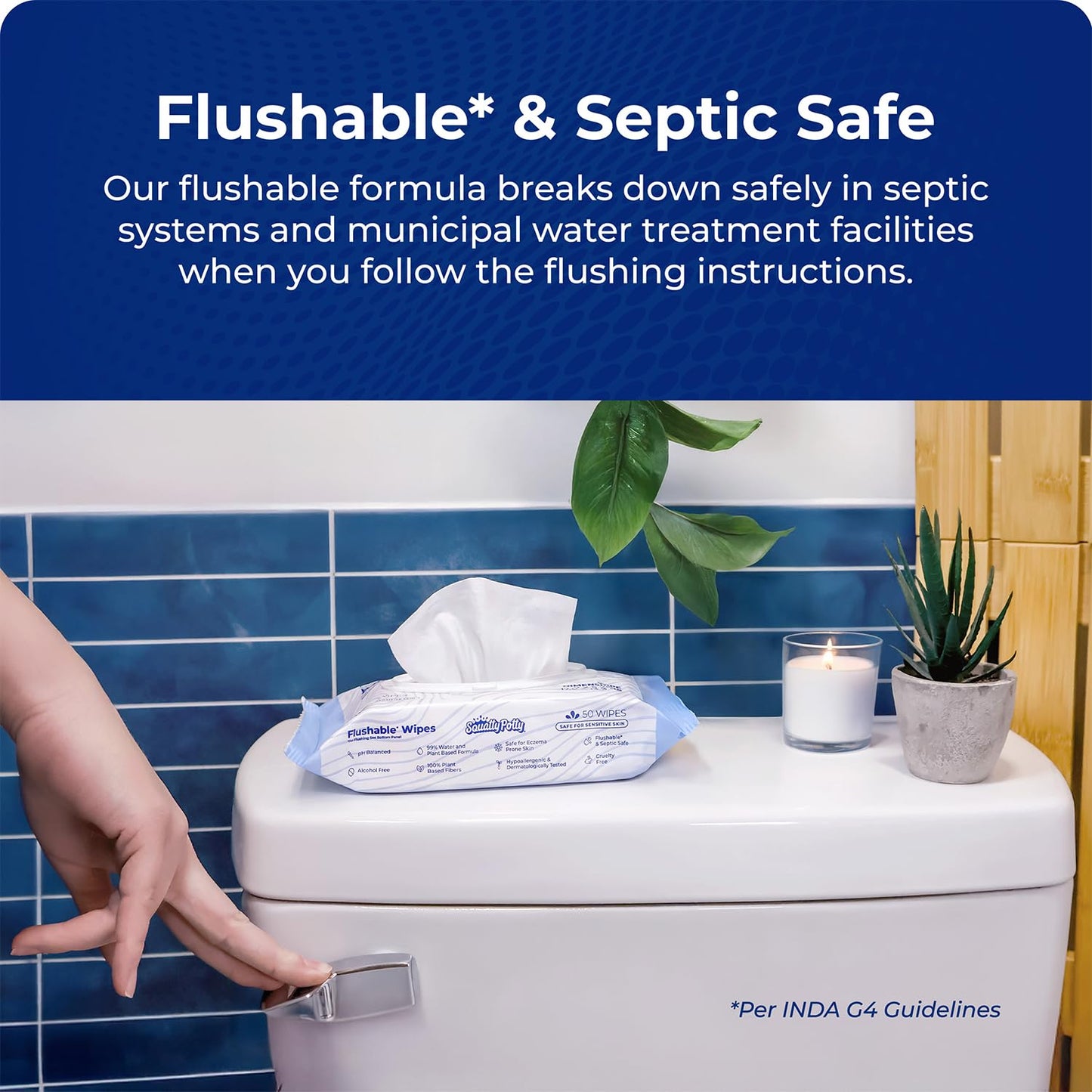 Squatty Potty Flushable Wipes - 3 Pack (150 Total Wipes) - 99% Water & Plant-Based - Green Tea, Cucumber & Aloe Spa Scent - pH Balanced - Septic Safe Adult Wet Wipes