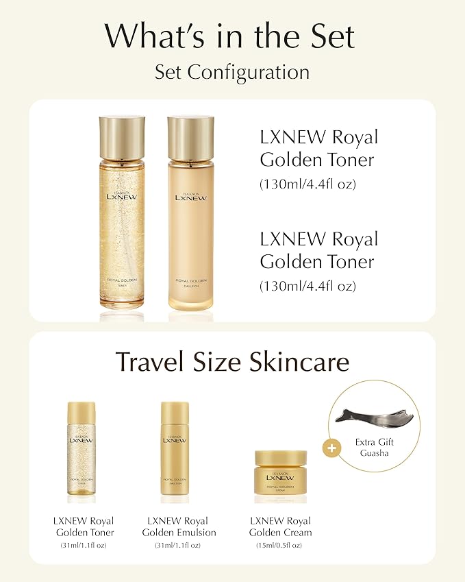 ISA KNOX LXNEW Royal Golden Skincare Gift Set (11.4fl oz) - Luxury Gift Set for Rejuvenation and Youthful Radiance. Korean Skincare by LG Beauty. Royal Peptides & Jelly, Niacinamide,