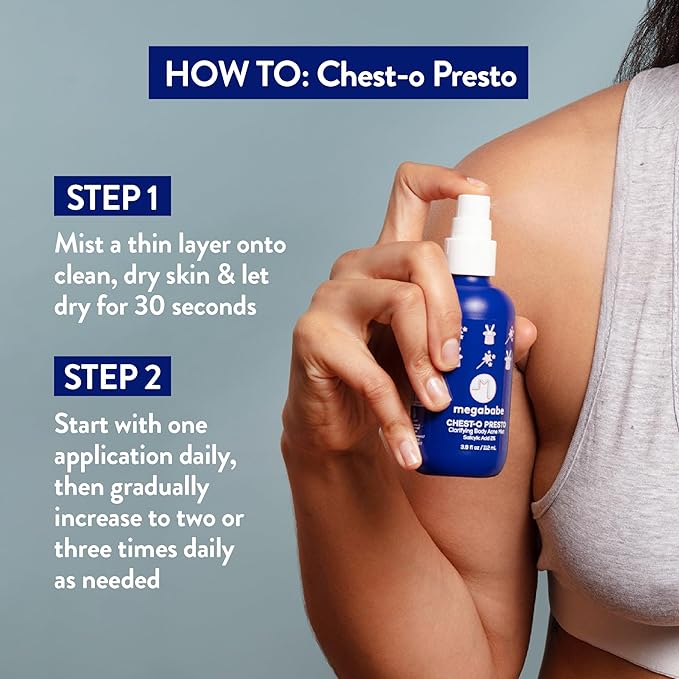 Megababe Chest-o Presto | Clarifying Body Acne Mist | Benzoyl Peroxide Free | 3.8 fl oz