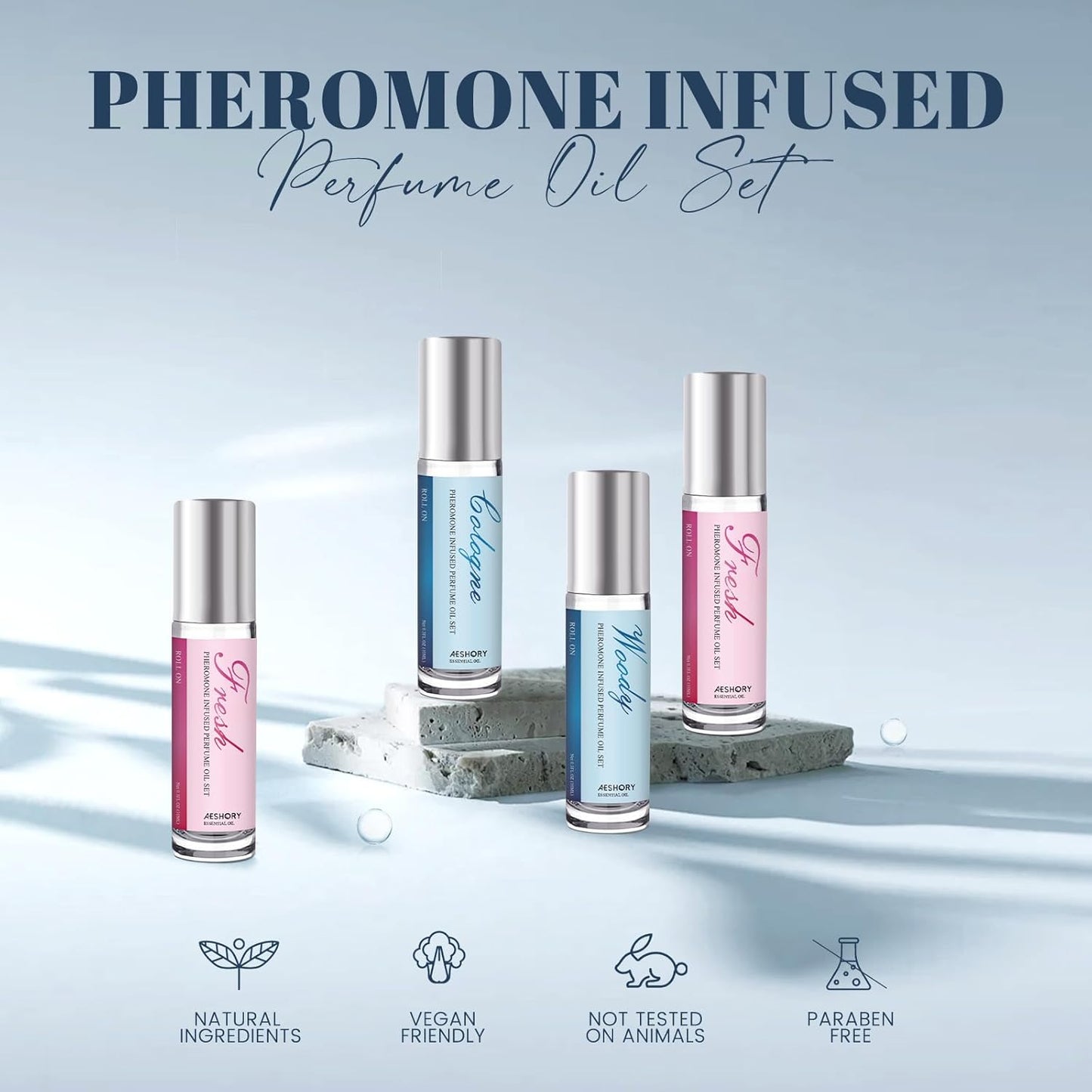 Aeshory Pheromone Perfume for Men - 2 Pcs Roll-On Pheromone Cologne, Long-Lasting Scents Attraction Pheromone Infused Essential Oil Perfume for Men