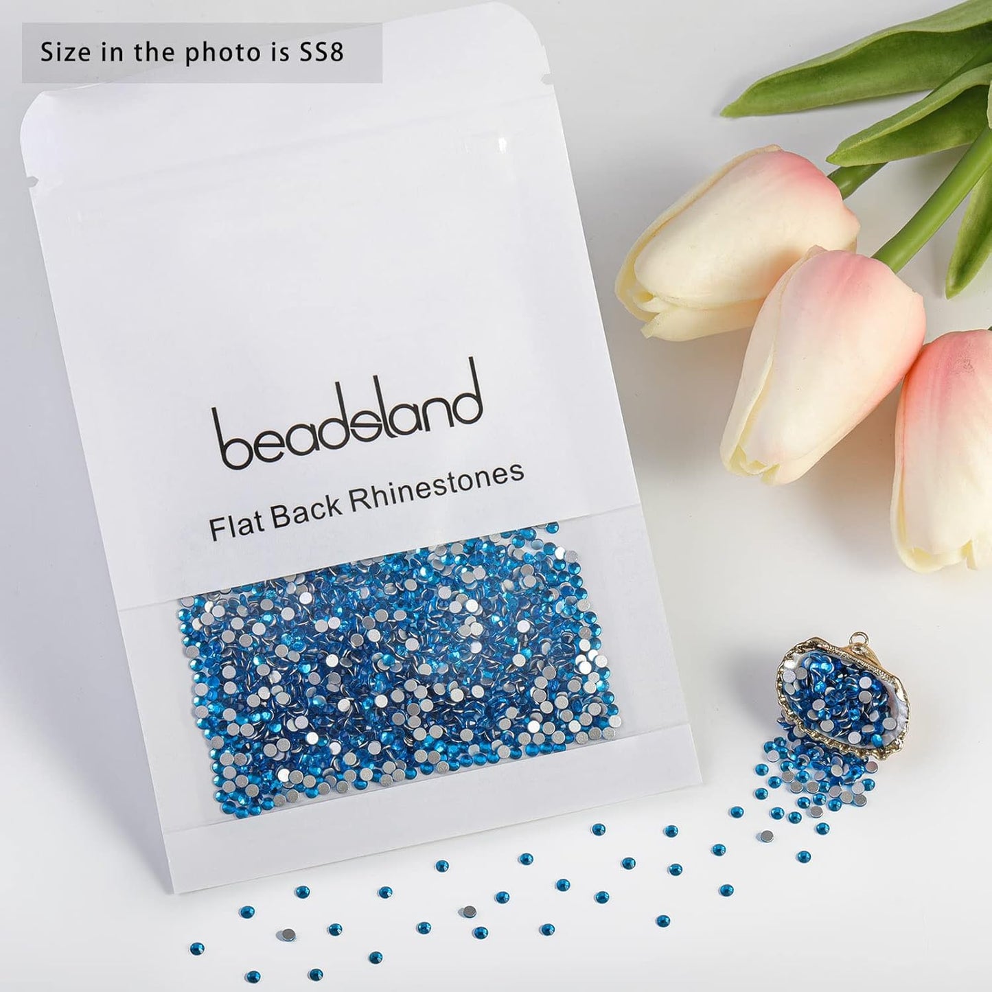 Beadsland 1440pcs Flat Back Crystal Rhinestones Round Gems for Nail Art and Craft Glue Fix,Capri Blue,SS8,2.3-2.5mm