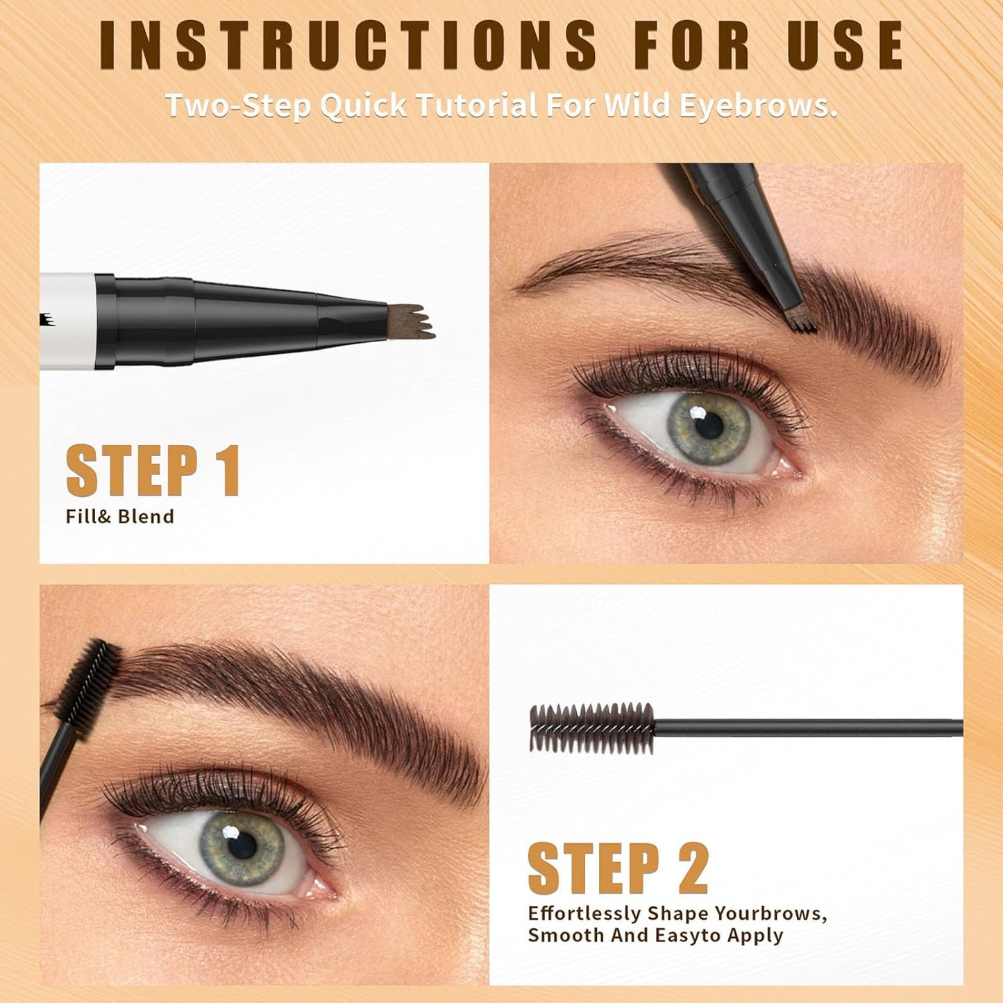 4-Fork Tip Microblading Eyebrow Pen - 2-in-1 Waterproof Eyebrow Pencil, Long-Lasting Natural Hair-Like Brows, Smudge-Proof & Easy to Use (With Tint 02#Brown)