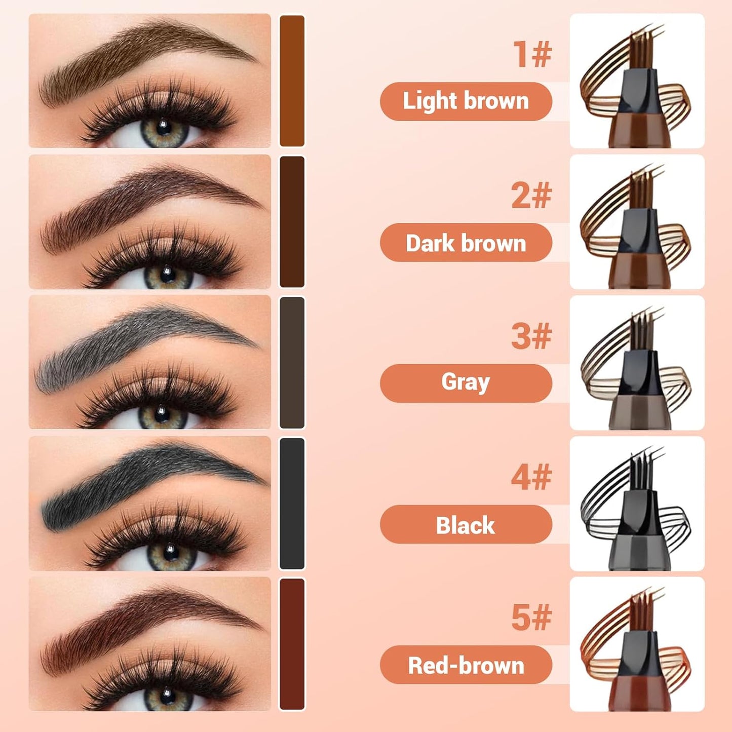 2025 New Magic Eyebrow Pencil, 3D Waterproof 4 Tipped Precise Brow Pen Microblading Eyebrow Pencil Contouring Pen Fine Stroke Microblading Creates Natural (Black)