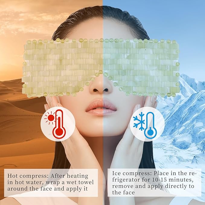 Jade Eye Mask, Eye Mask for Relaxation, Reusable Jade Eye Mask Hot or Cold Using Jade Mask Eyes Sleeping Mask for Alleviate Puffiness Face Massage Relax Eyes Meditation Beauty