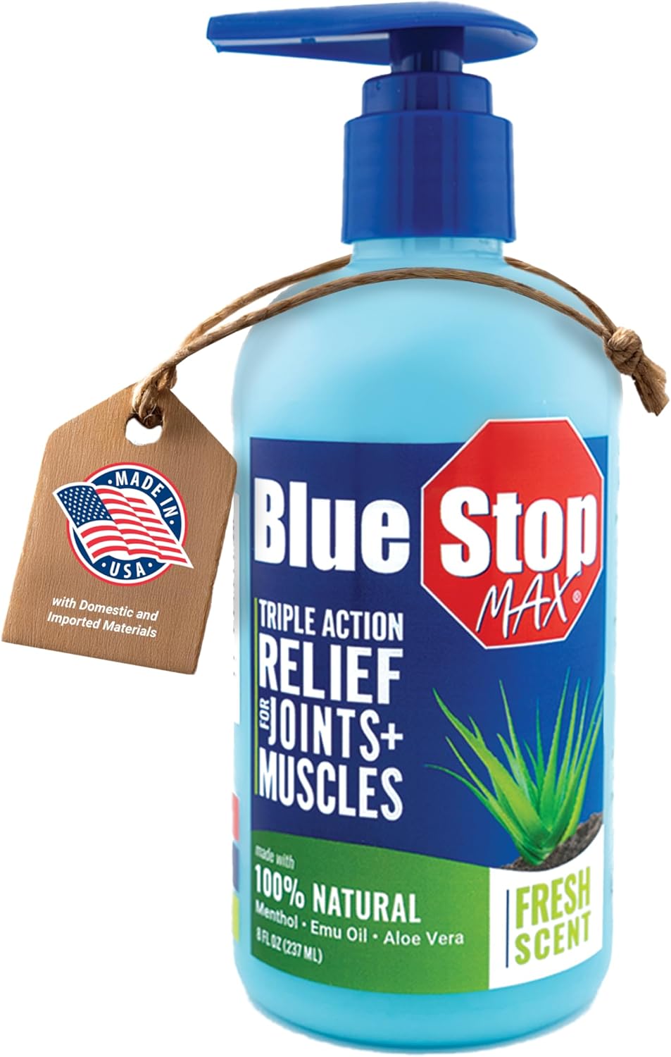 Blue Stop Max Massage Gel for Body Aches, 8 oz Pump Bottle; 3 in 1 Product Relieves Body Aches, Supports Joints and Nourishes The Skin