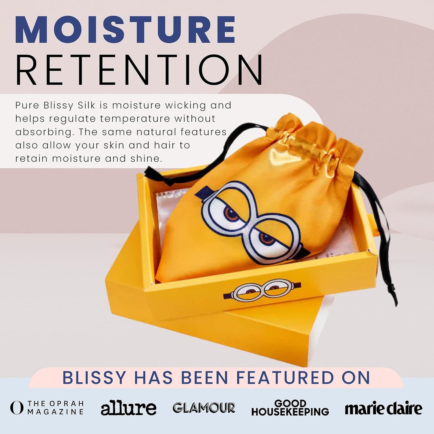 Blissy Silk Sleep Mask - Silk Eye Sleeping Mask for Women & Men for Total Blackout - 100% Pure Mulberry Silk, 22 Momme 6a Fibers - Blindfold Silk Sleep Mask Side Sleeper Eye Cover (Minion)