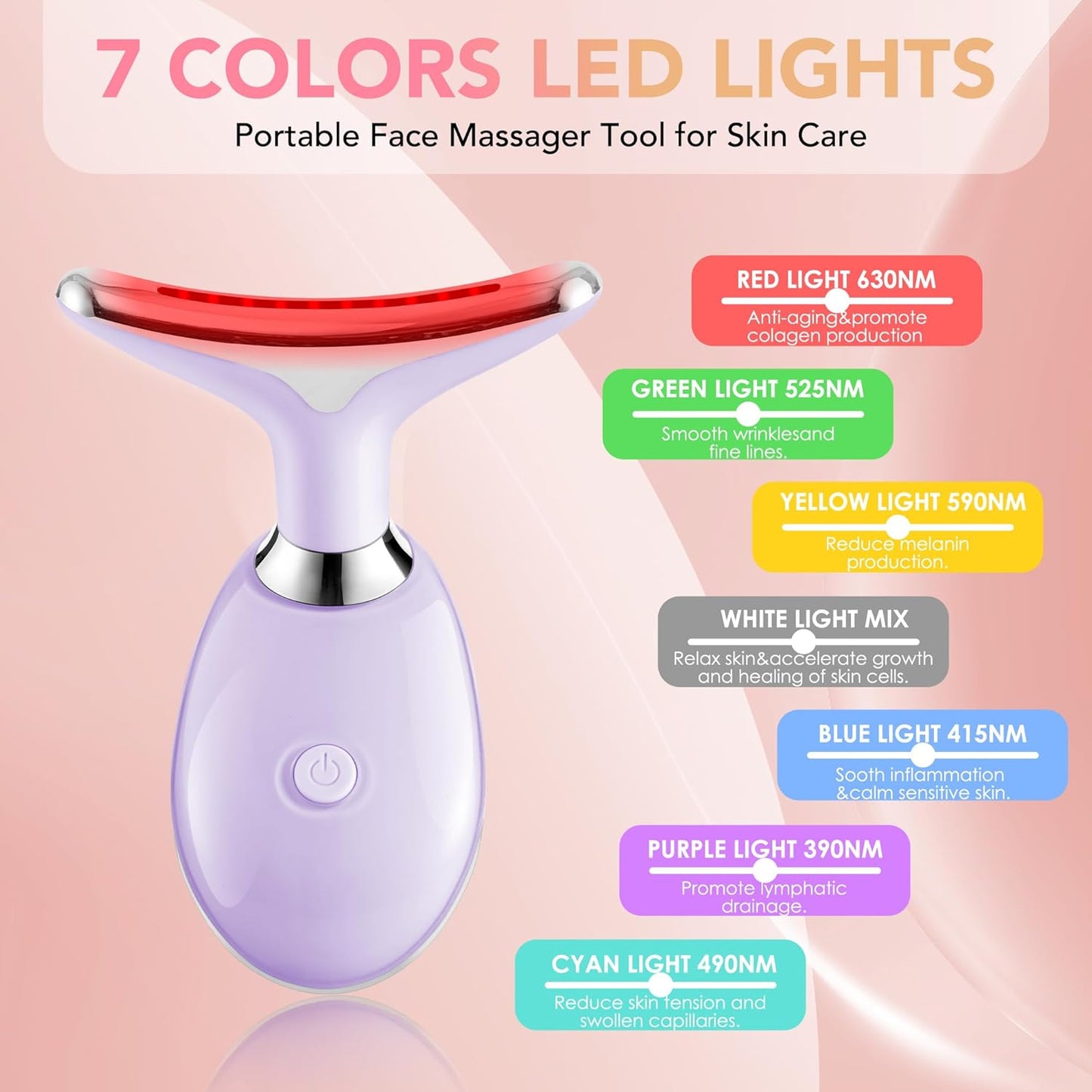 Red-Light-Therapy-for-Face, Facial Massager Wand with 7 Color - Birthday, Christmas, Mothers Day, Valentines Day, Self Care Gifts for Her Women Mom Best Friend Wife Teacher (Purple)