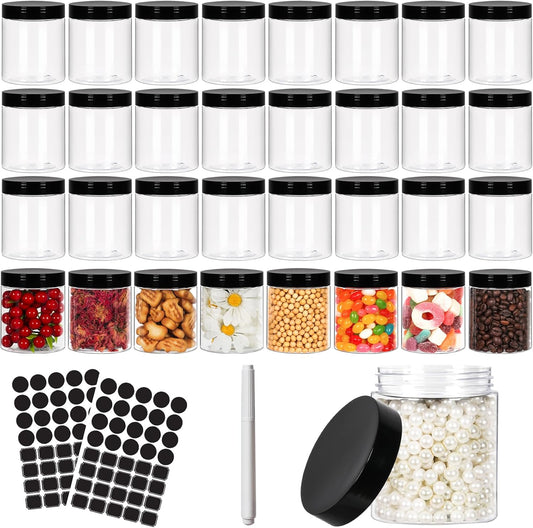 8 oz Clear Plastic Round Jars with Black Lids, 40pcs 8oz 250ml Leak-Proof Wide-Mouth Cosmetic Storage Containers for Slime, Kitchen Use, Beauty Products, Cream, Scrubs, Bath Salt and More