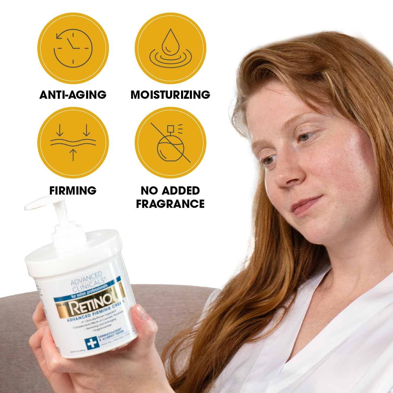 Advanced Clinicals Retinol Cream Face Moisturizer | Crepey Skin Care Treatment | Fragrance Free Body Lotion Targets Look Of Crepe Skin, Wrinkles, & Sagging Skin, 16 Oz (2-Pack)