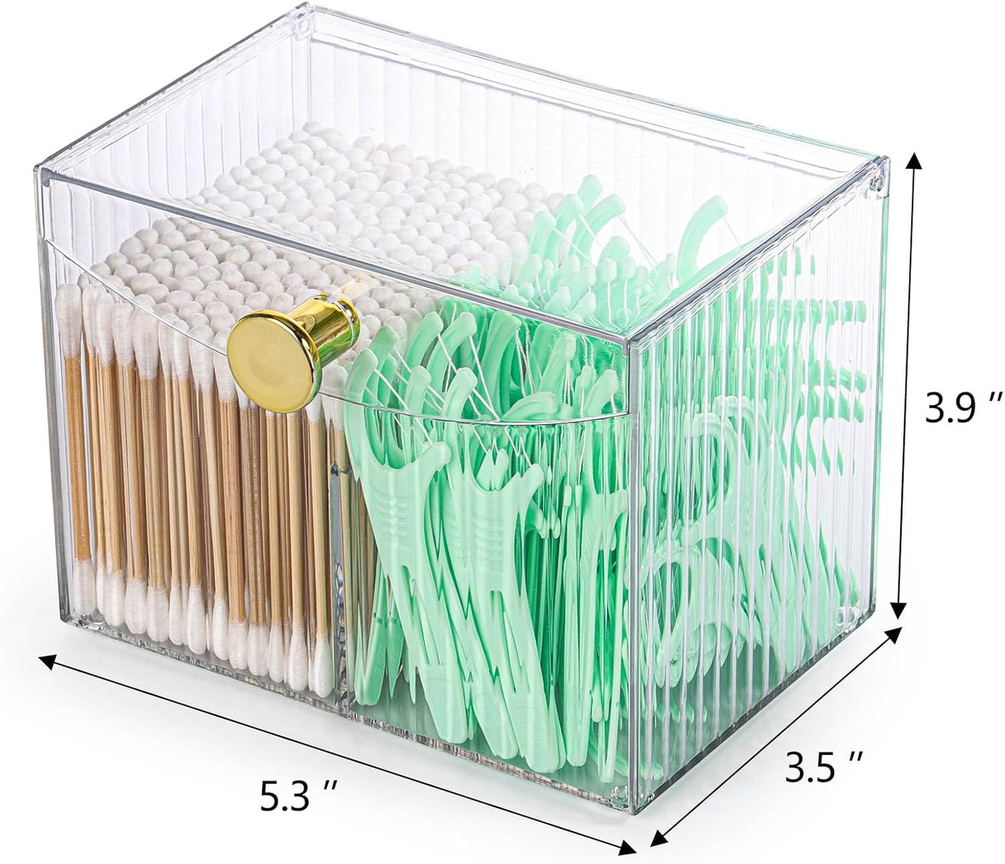 acDesign 2 Slot Qtip Holder Dispenser Rectangle Cotton Ball and Swab Holder Organizer with Lid Clear Bathroom Organizer Jar for Bathroom Vanity