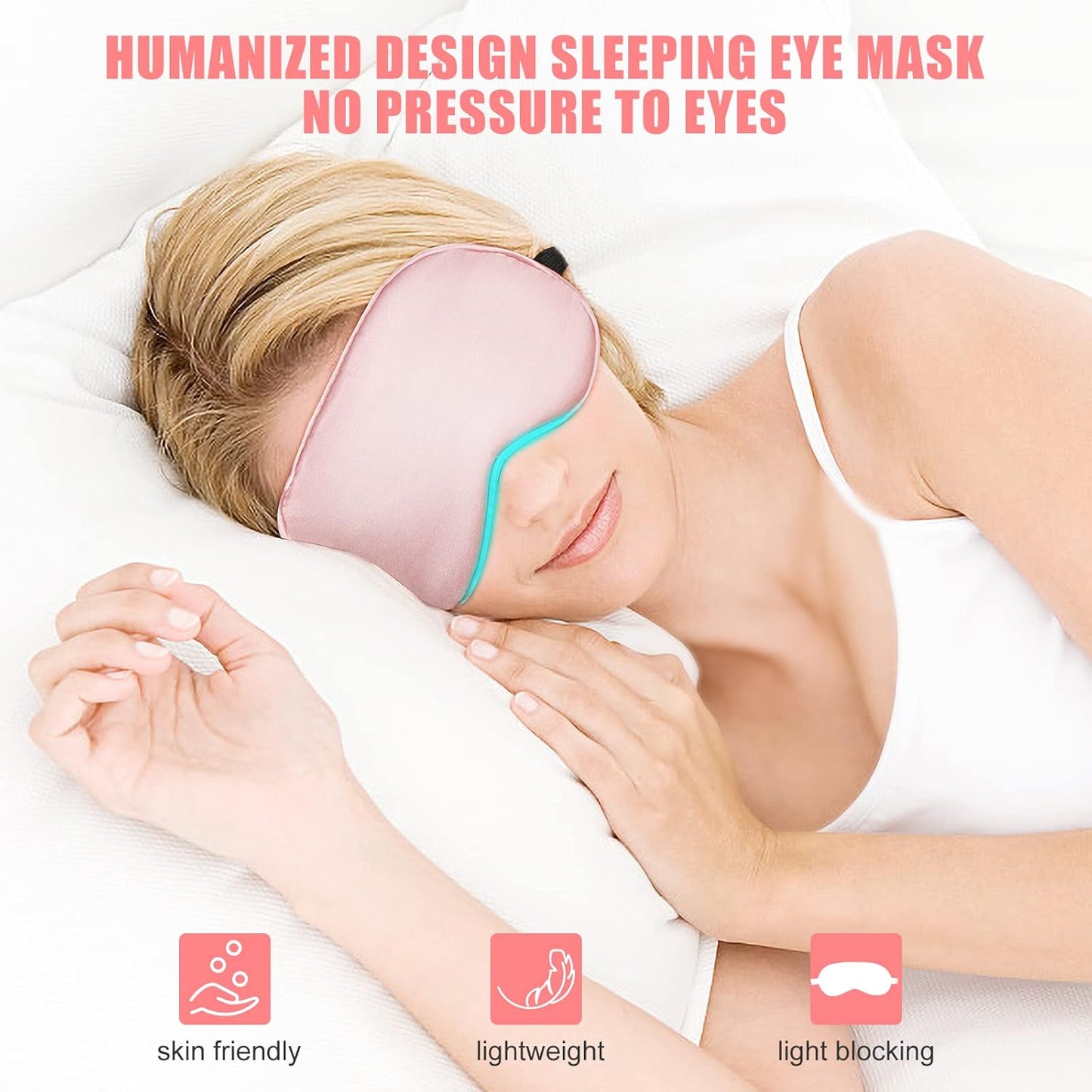 Cooling Eye Mask for Sleeping, Silk Sleep Mask w/Gel Eye Mask, Heated Eye Masks, Blindfold Eye Cover Women Sleeping Mask for Home, Office, Travel, Yoga, Medditation, Stocking Stuffers(Pink)